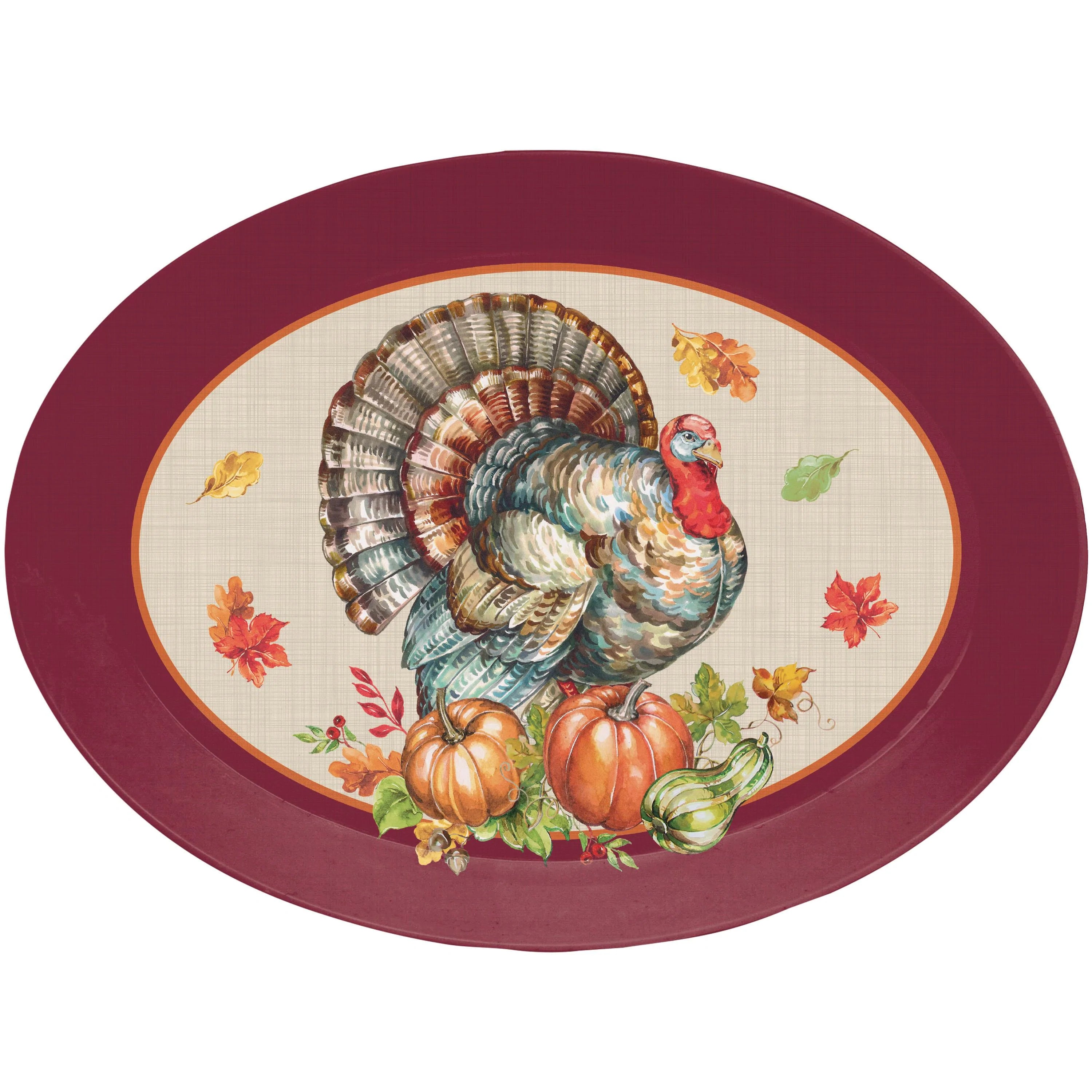 10 x 13 Inch Durable Plastic Turkey Serving Tray - Perfect for Thanksgiving Dinner, Buffet Parties & Holiday Gatherings