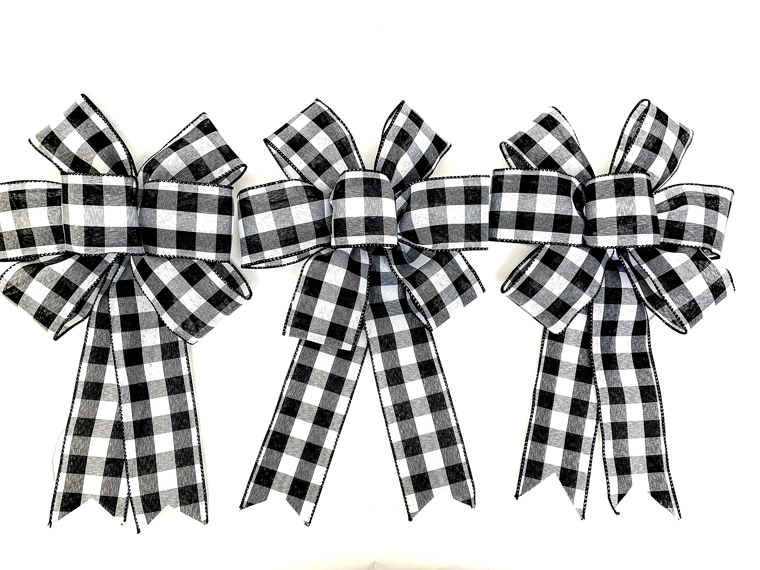 3 Pack Buffalo Plaid Black and White Wreath Bows - Large Christmas Gift Bows for Holiday Decor, Country Garland, Lantern & Swag Decorations - Perfect for Christmas Tree, Mantel & Front Door Decor