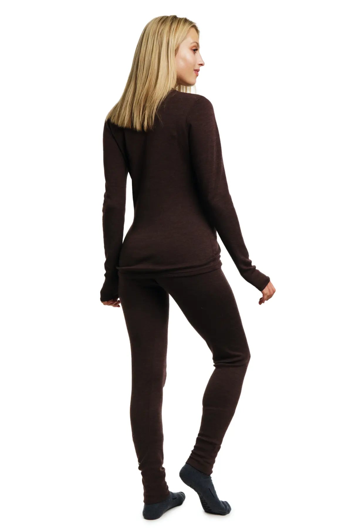 Women's 250g Merino Wool Thermal Underwear Set - Soft & Warm Winter Base Layer for Hiking, Skiing & Cold Weather - Chocolate Brown