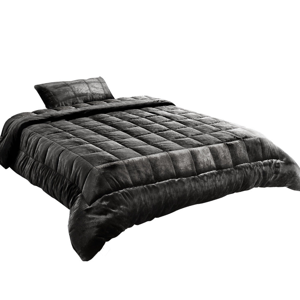 Premium Faux Mink Quilt Fleece Throw Blanket - Soft & Cozy Comforter Duvet Cover - Charcoal Grey Single Size - Perfect for Bed, Sofa, and Winter Nights
