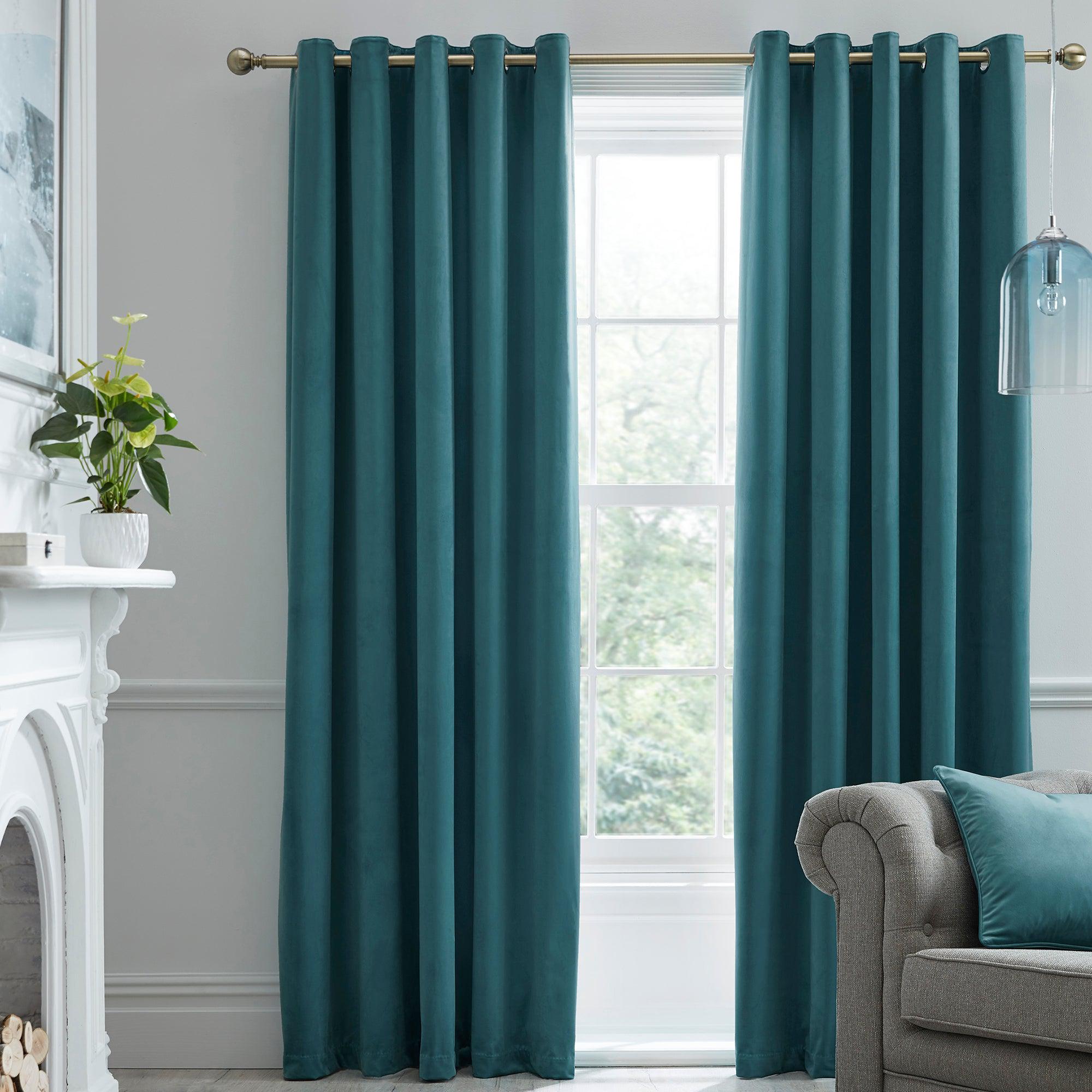 Laurence Llewelyn Bowen Montrose Eyelet Curtains in Teal - Elegant Window Treatments for Living Room & Bedroom Decor