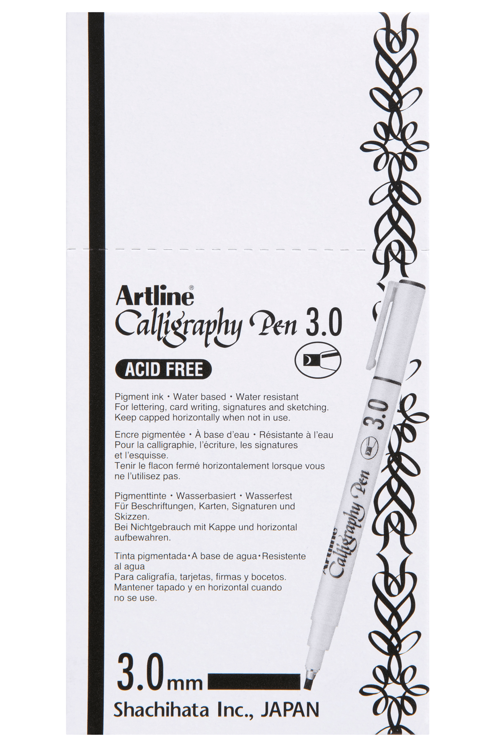 Artline 243 Calligraphy Pen Set - 3mm Black Fine Tip Markers (12 Pack) for Hand Lettering, Scrapbooking & DIY Crafts