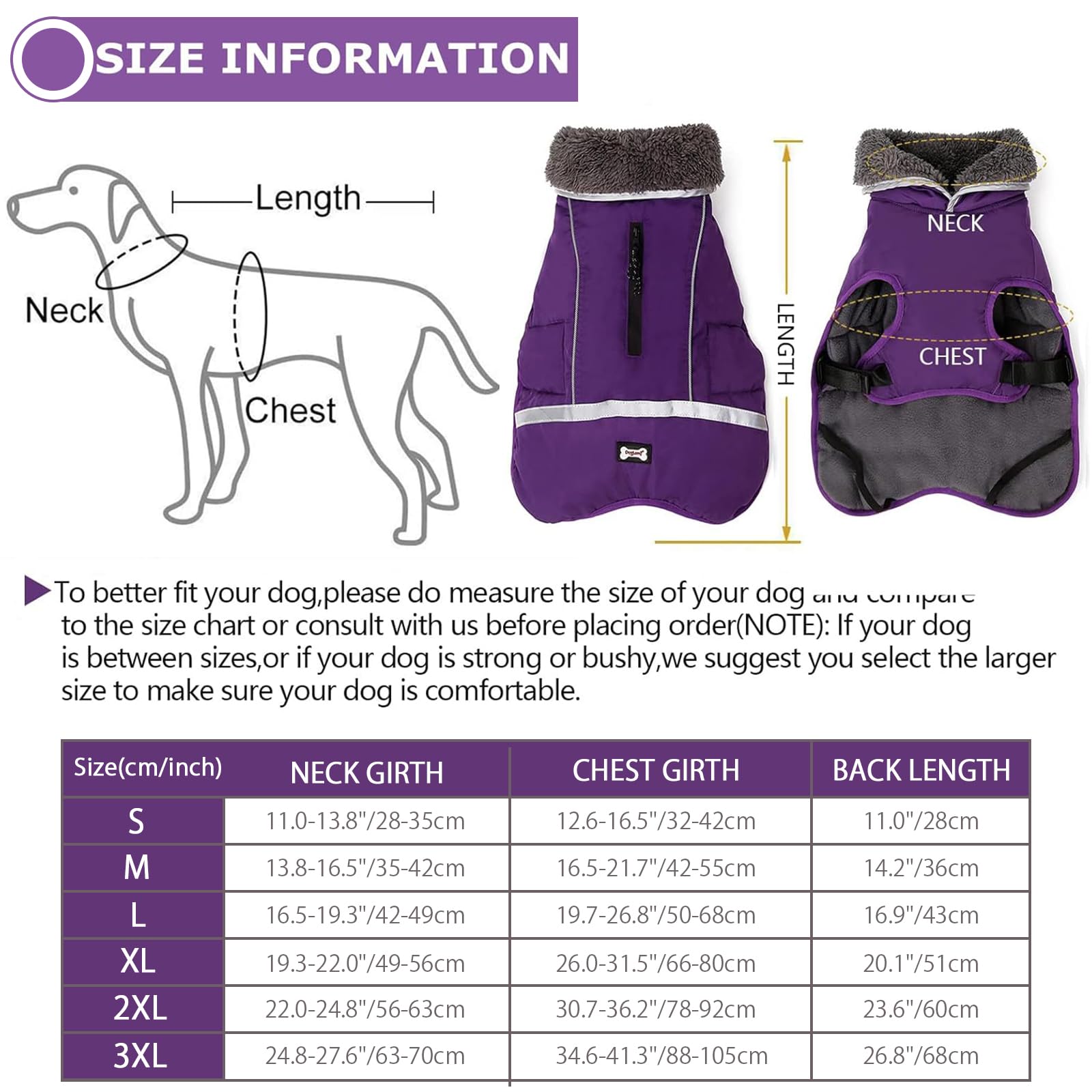 QBLEEV Reflective Waterproof Dog Winter Coat - Fleece Lined Turtleneck Jacket for Small, Medium & Large Dogs - Warm Snowsuit for Cold Weather & Outdoor Adventures - Perfect for Christmas, Hiking & Winter Walks