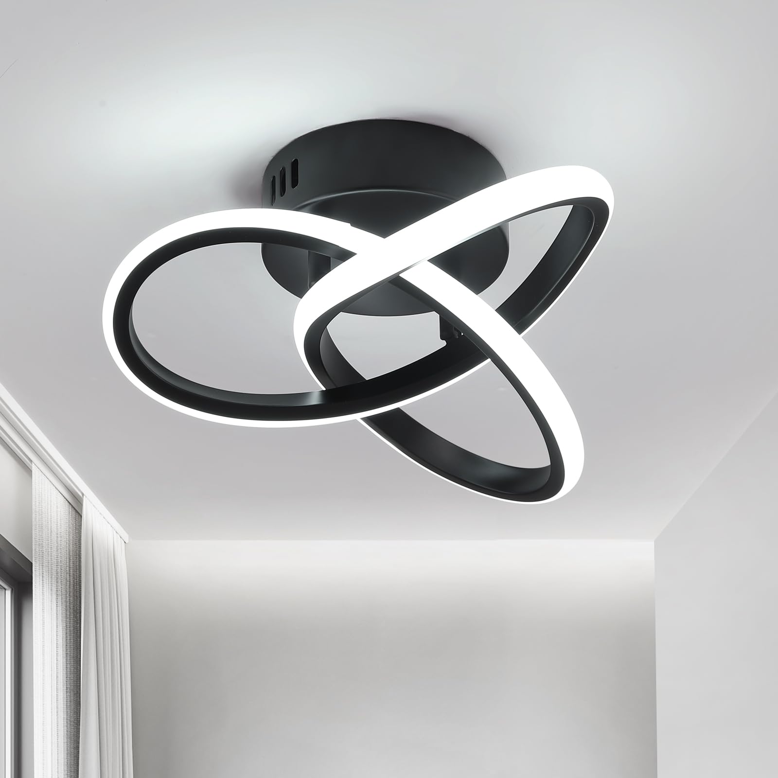 Modern Black LED Semi Flush Mount Ceiling Light Fixture - 15W Energy Saving Curved Design for Bedroom, Bathroom, Entryway, Hallway, Closet, Balcony & Stair Lighting - Perfect for Home, Office and Commercial Spaces