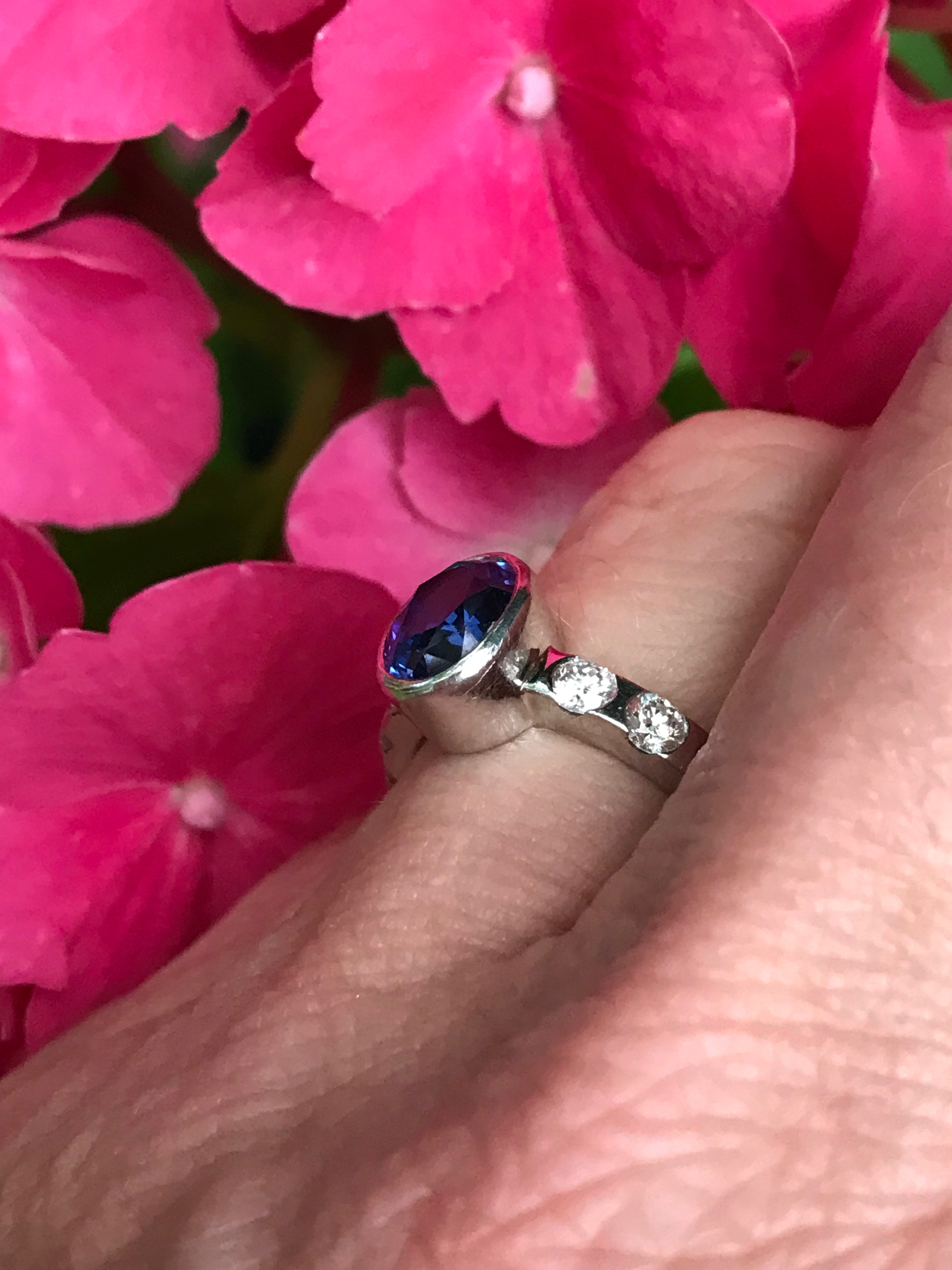 Exquisite Platinum Oval Tanzanite & Diamond Ring for Women – Elegant Engagement, Wedding, Anniversary Gift – Perfect for Special Occasions & Evening Events