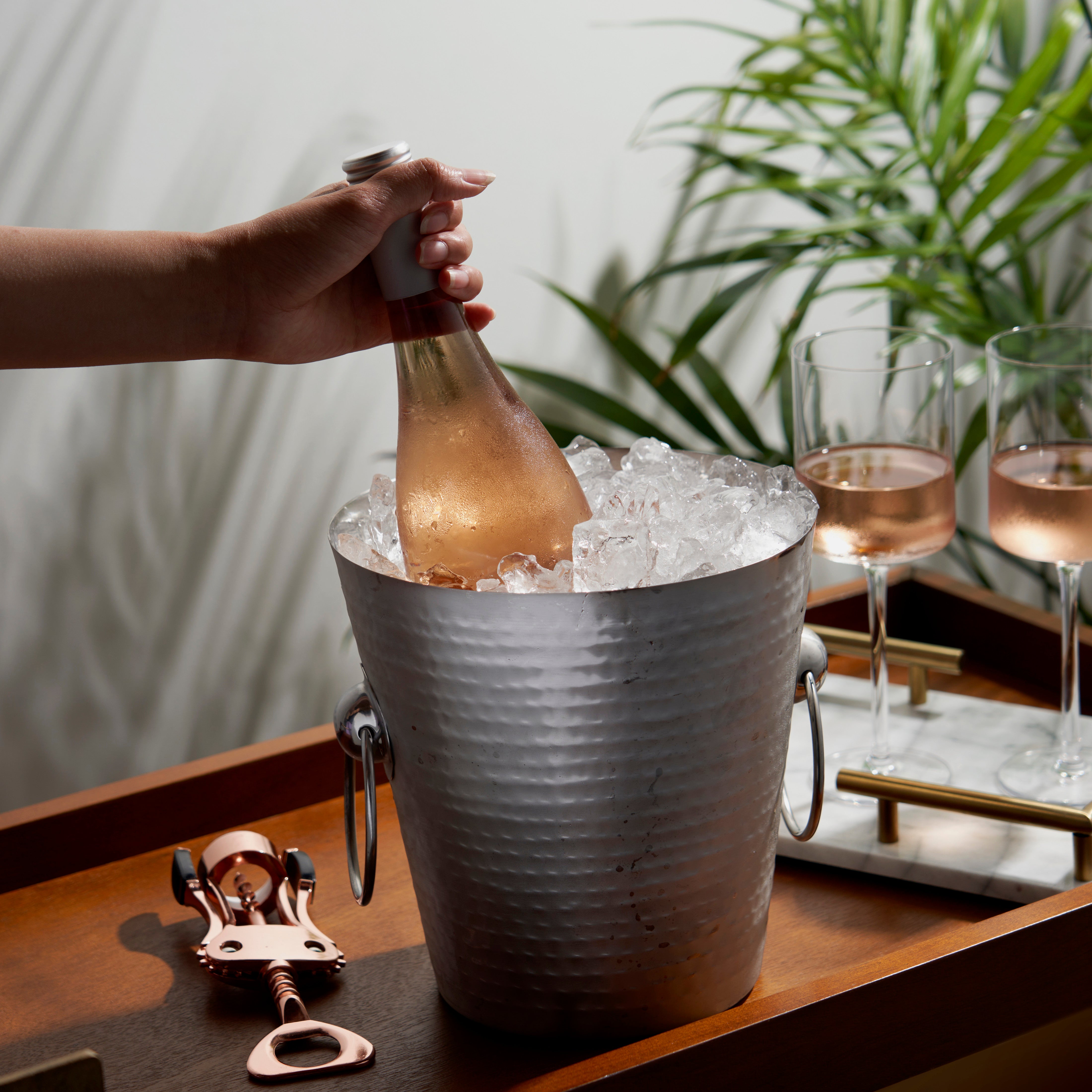 Premium Stainless Steel Hammered Ice Bucket for Champagne & Wine - Elegant Barware for Parties, Weddings & Home Entertaining