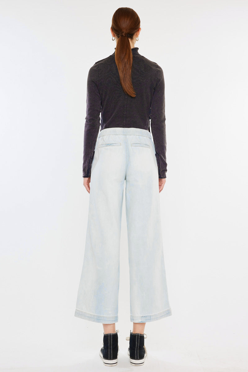 Annalise Mid Rise Wide Leg Pants for Women - Comfortable High Waisted Trousers with Elastic Waistband | Perfect for Office, Casual Wear & Travel