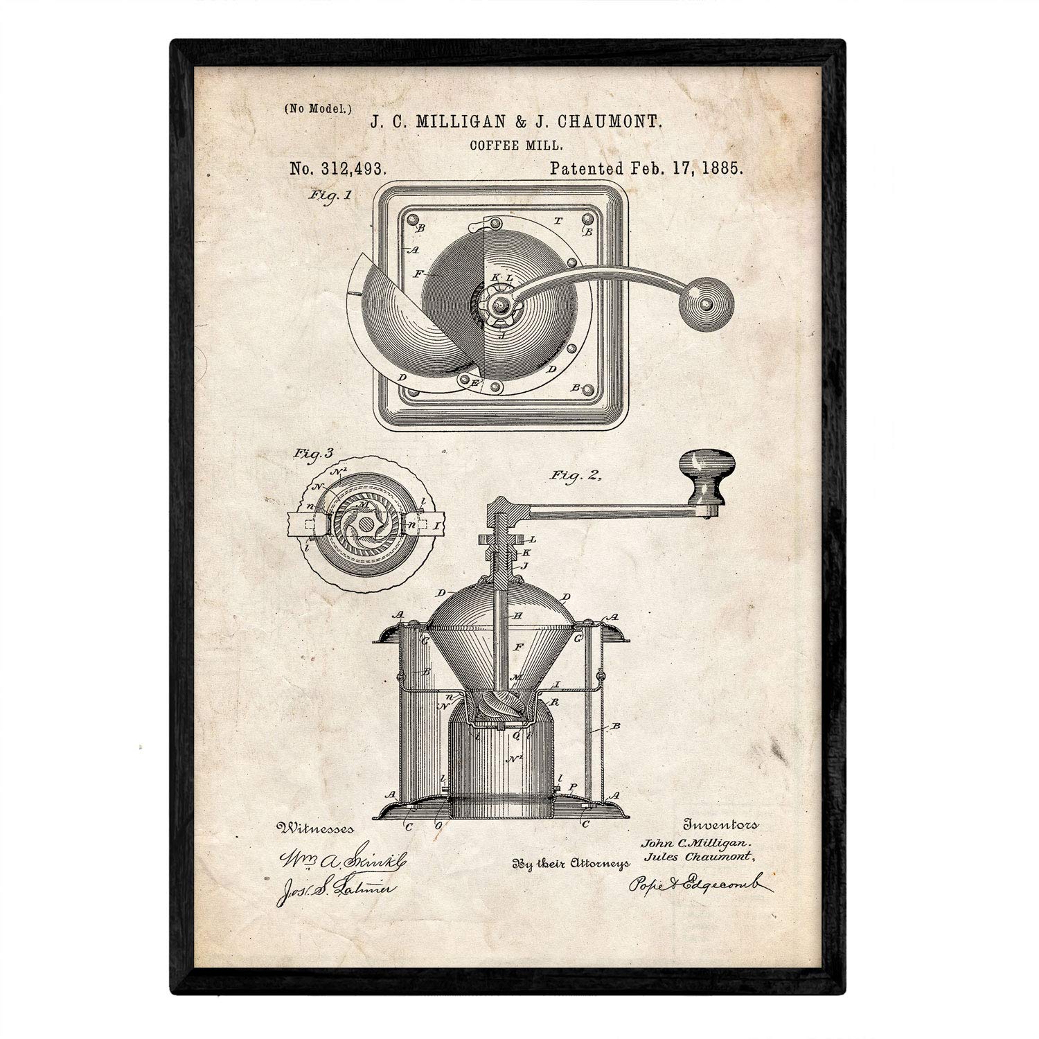 Vintage Patents Coffee Grinder Art Print - Unframed 11x17 Inches - 250g Premium Paper - Wall Decor for Home, Office & Living Room - Perfect for Coffee Lovers & Industrial Style Interiors