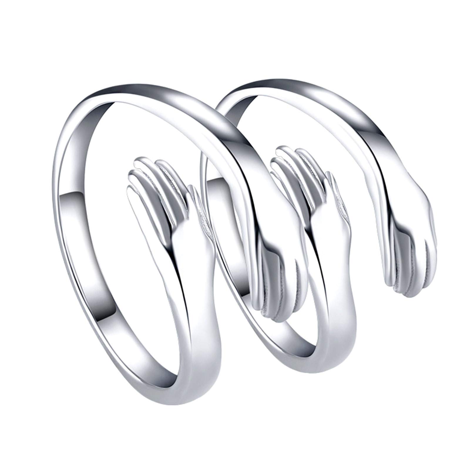 Romantic Hug Hands Couple Ring - Adjustable Silver-Plated Love Ring for Men & Women | Perfect Gift for Anniversaries & Valentine's Day