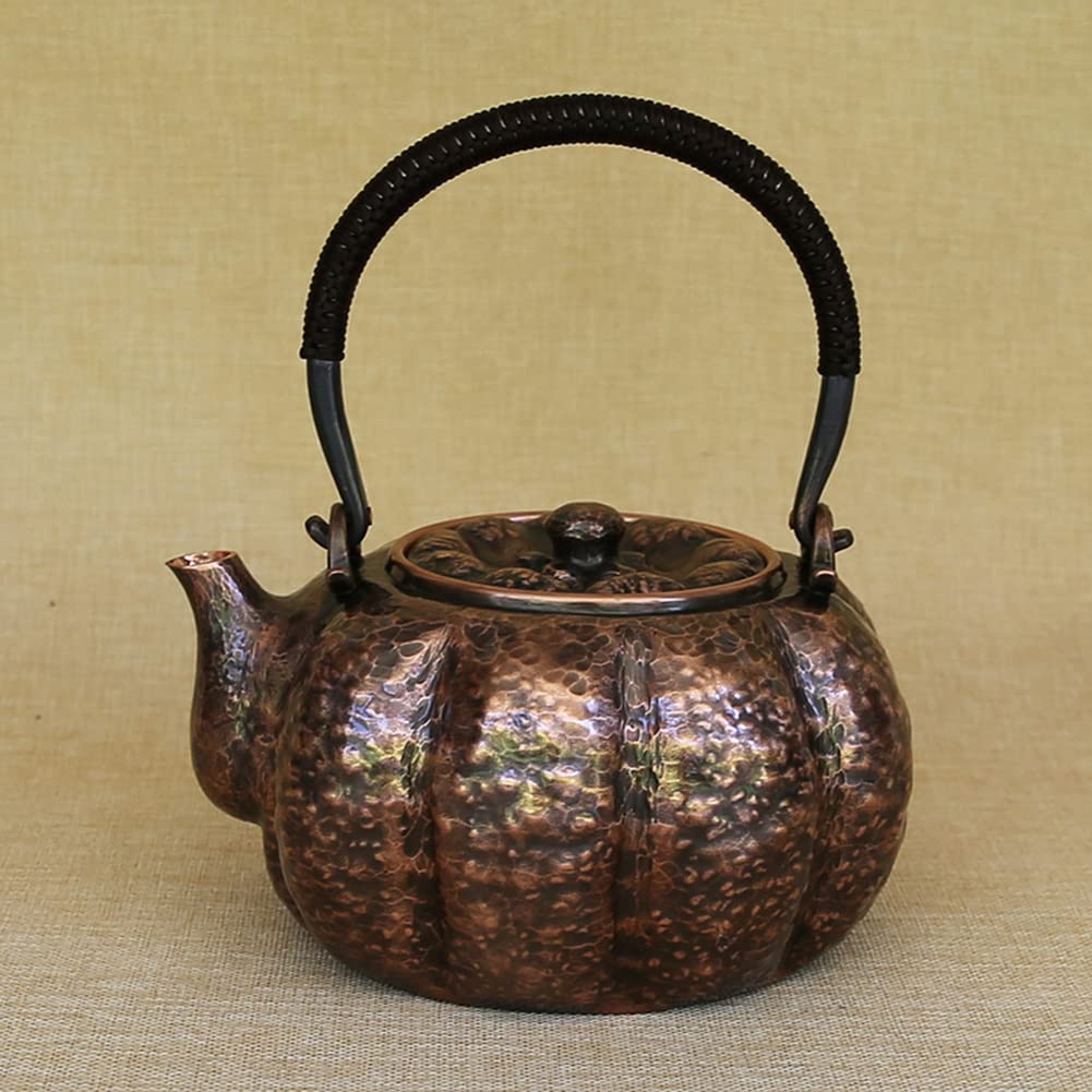 Handmade Copper Kettle Teapot - Vintage Pumpkin Style Stovetop Tea Pot for Traditional Brewing | Perfect for Home, Office & Gift Giving