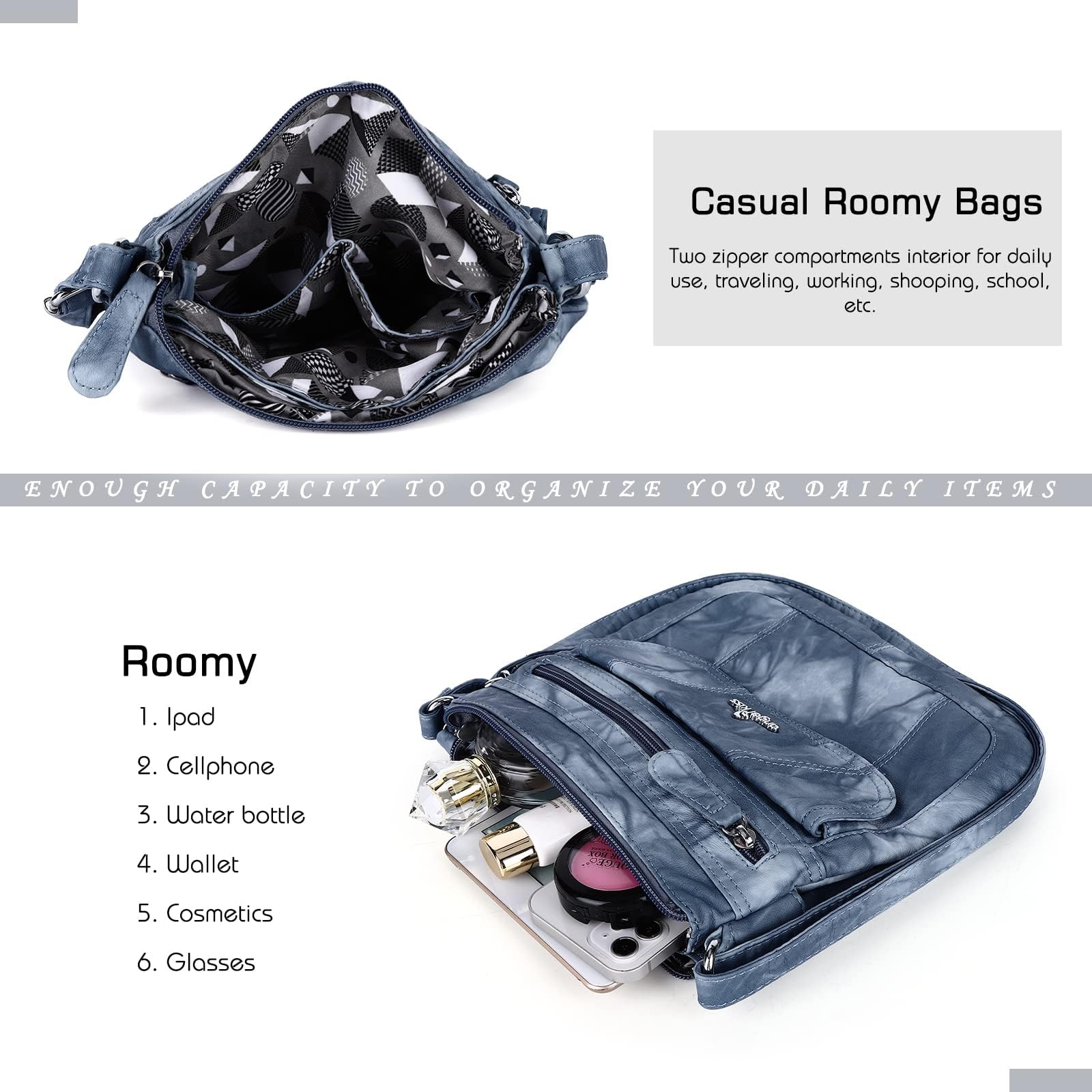 Angel Kiss Women's Crossbody Bag - PU Leather Adjustable Strap Shoulder Purse for Daily Use, Travel & Shopping