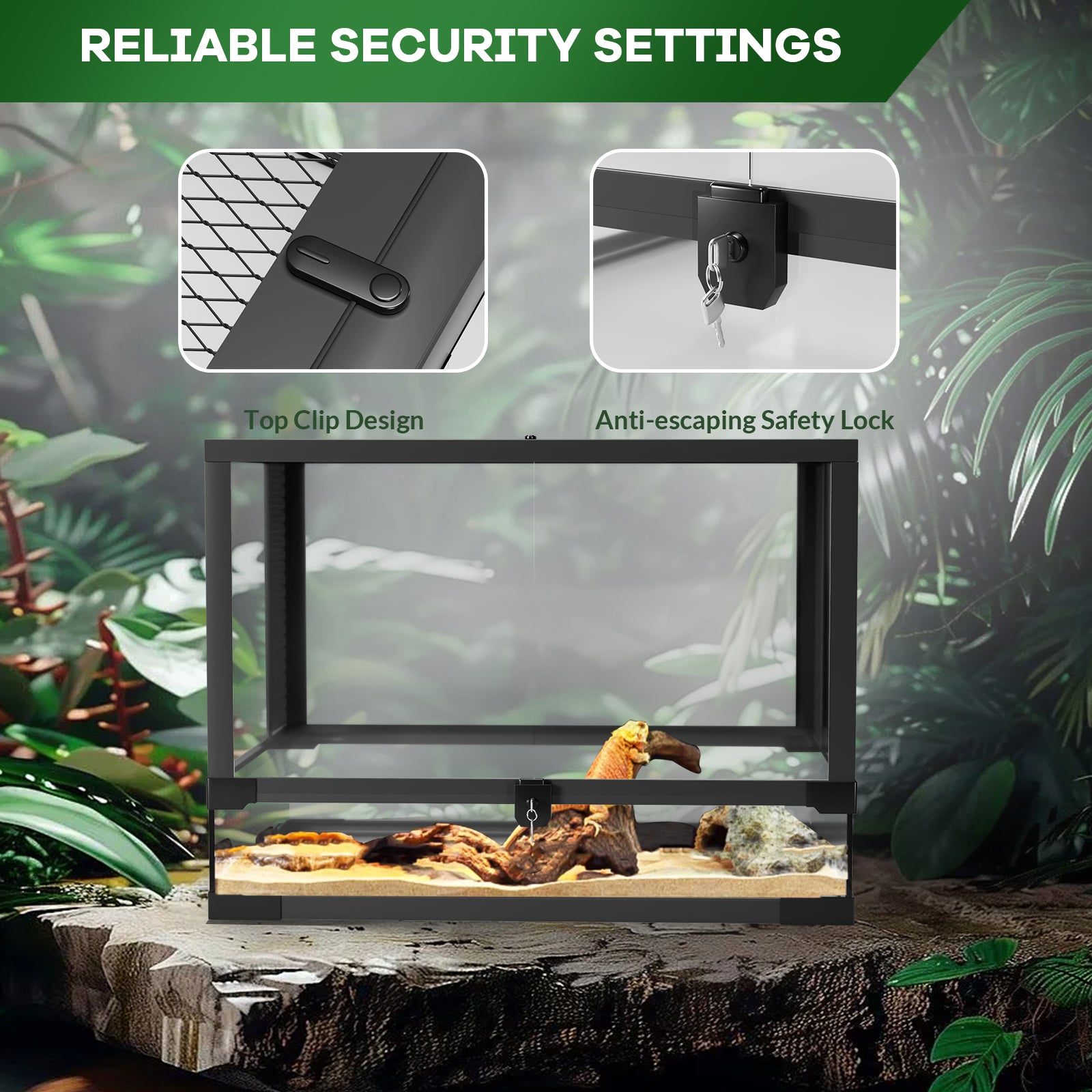 GARVEE 34 Gallon Reptile Glass Terrarium with Double Hinge Door & Anti-Escape Design - Top & Side Screen Ventilation for Lizards, Snakes & Geckos - Perfect for Reptile Habitat & Home Decor