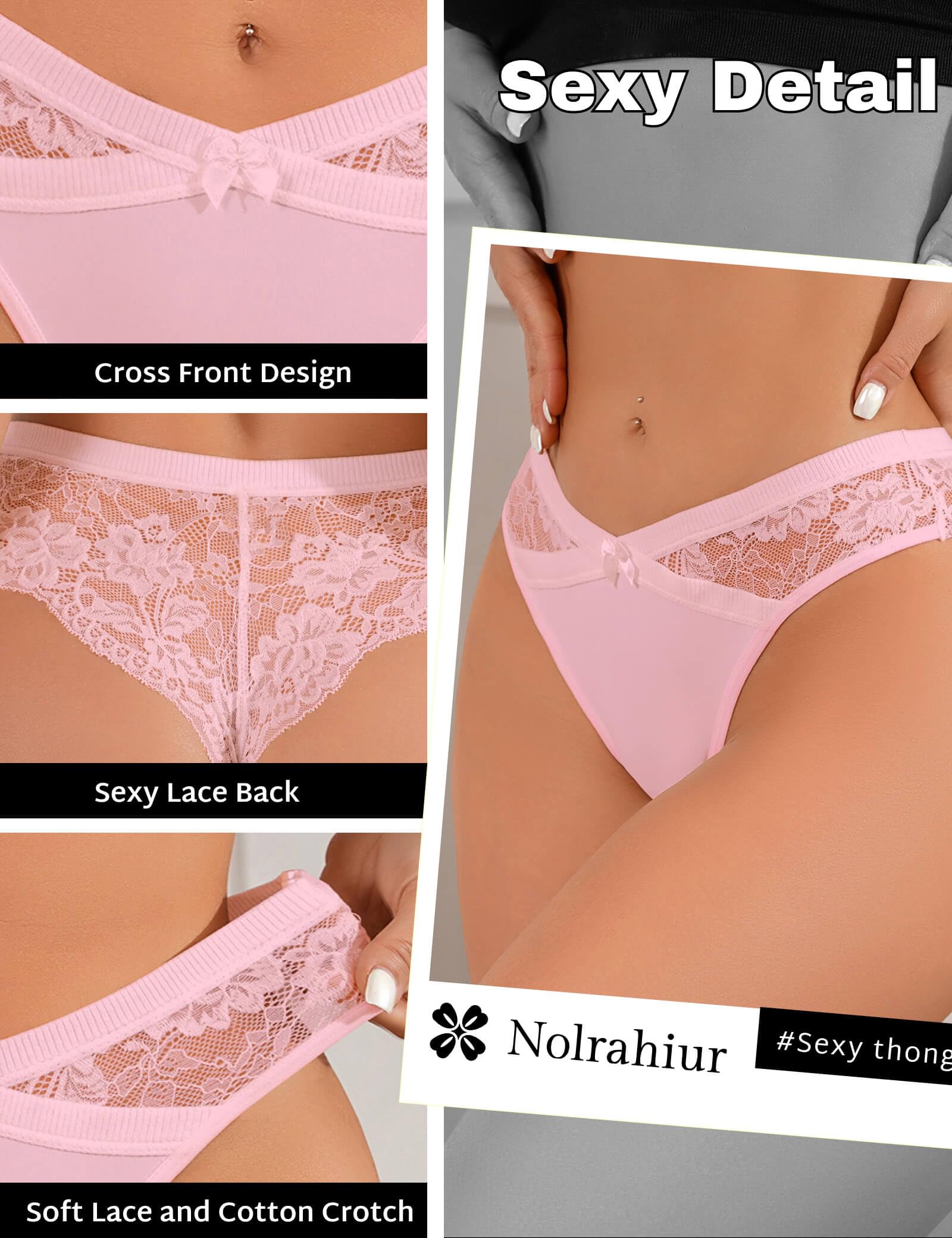 Sexy Women's Satin Thong Panties with Lace Trim - Plus Size Cheeky Underwear, V-Waist Design & Cotton Gusset - Perfect for Date Night, Lingerie Gift or Everyday Comfort Wear