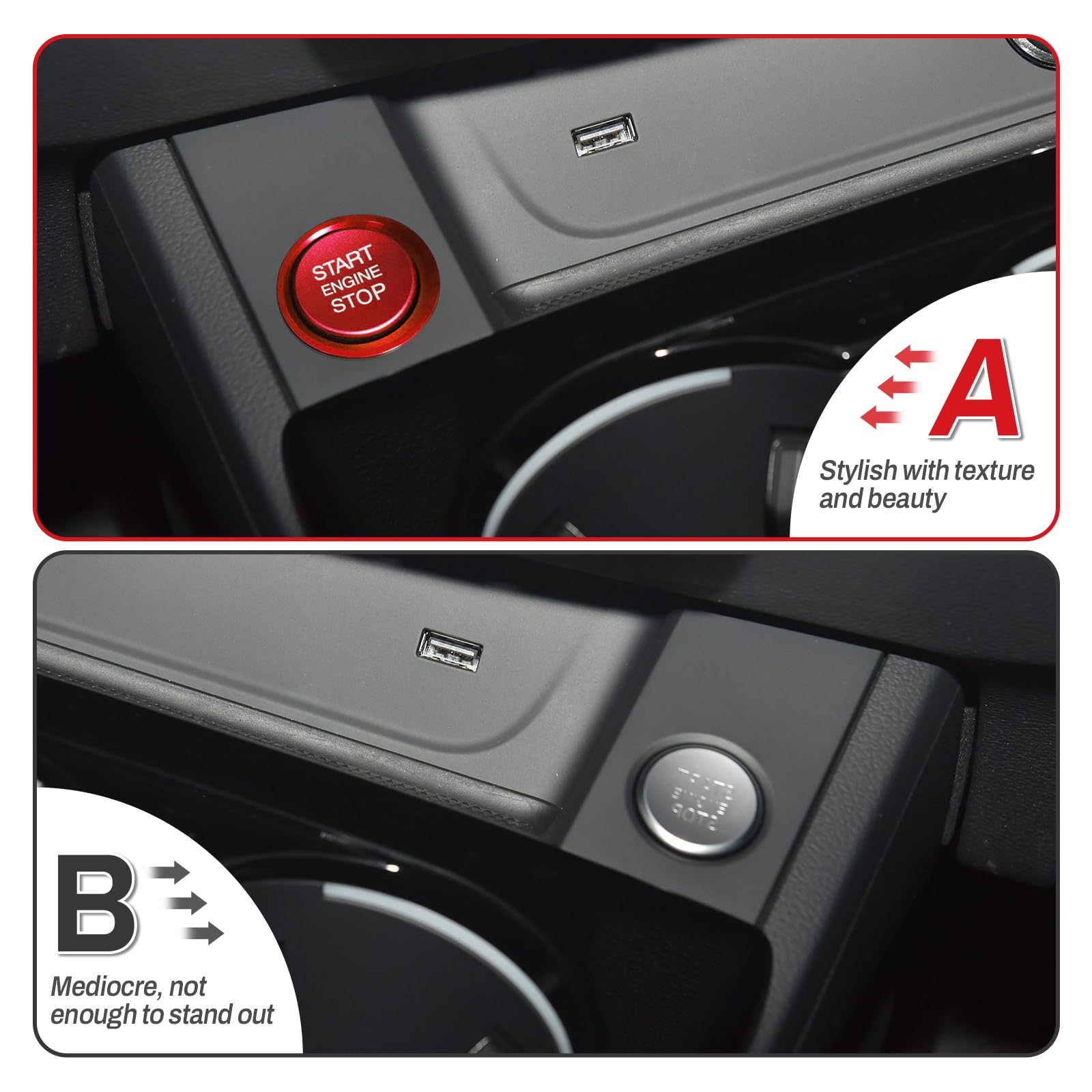 Premium Aluminum Car Push Start Button Cover - Engine Start Stop Button Decoration with Ring, Red Ignition Button Cover for Interior Car Accessories | Enhance Your Vehicle's Style & Protect Your Ignition Switch (Perfect for Daily Commute, Road Trips & Car Enthusiasts)