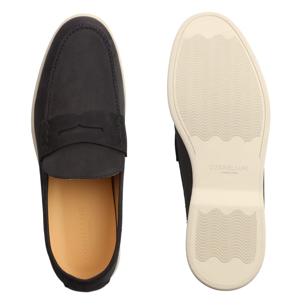 Corniani Nubuck Penny Loafers for Men - Black Genuine Leather Slip-On Dress Shoes for Business & Casual Wear