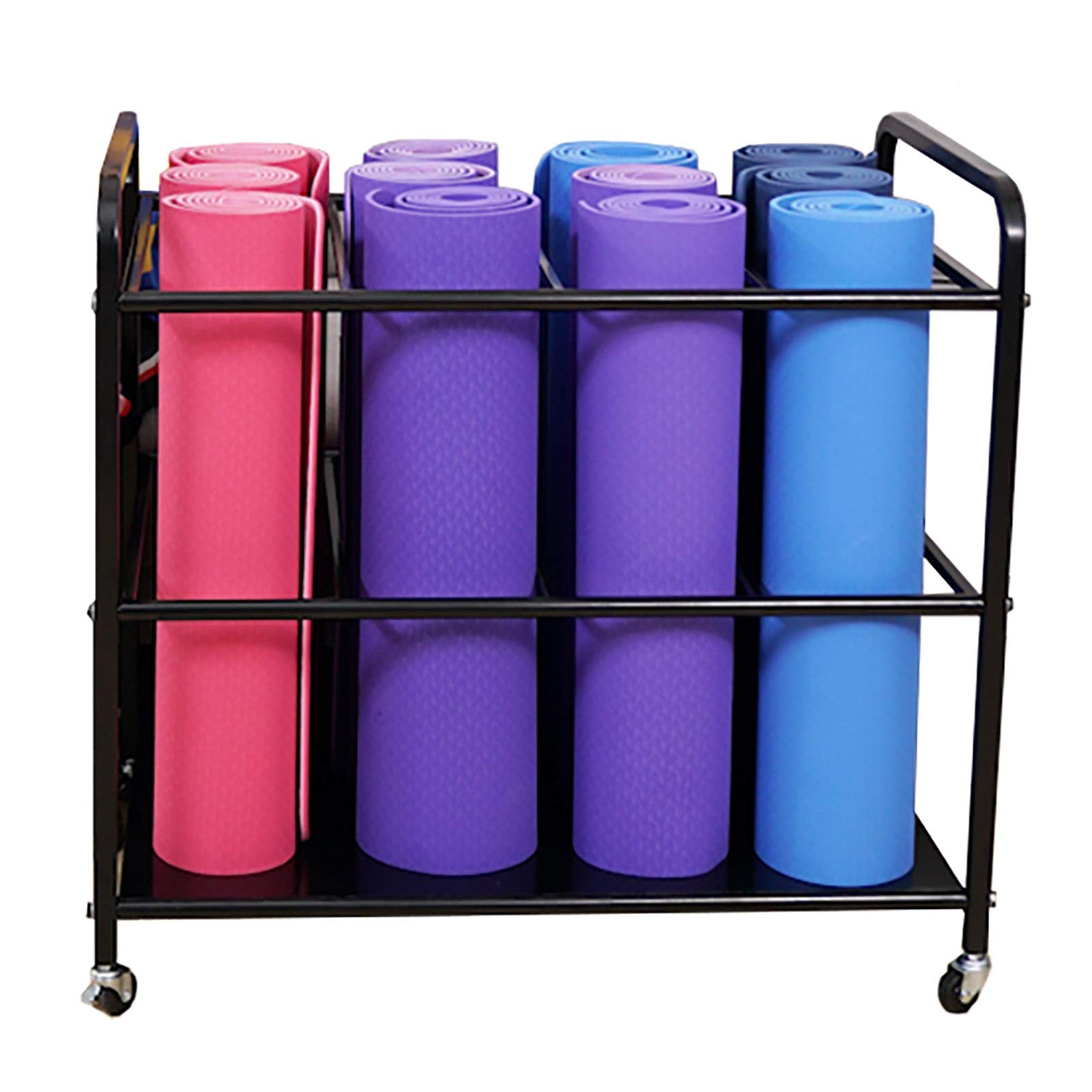 Premium Black Large Yoga Mat Storage Cart with Wheels - Holds 12 Foam Rollers & Exercise Mats - Heavy Duty Organizer for Home Gym, Yoga Studio & Garage Storage - Perfect for Fitness Equipment Organization & Space Saving