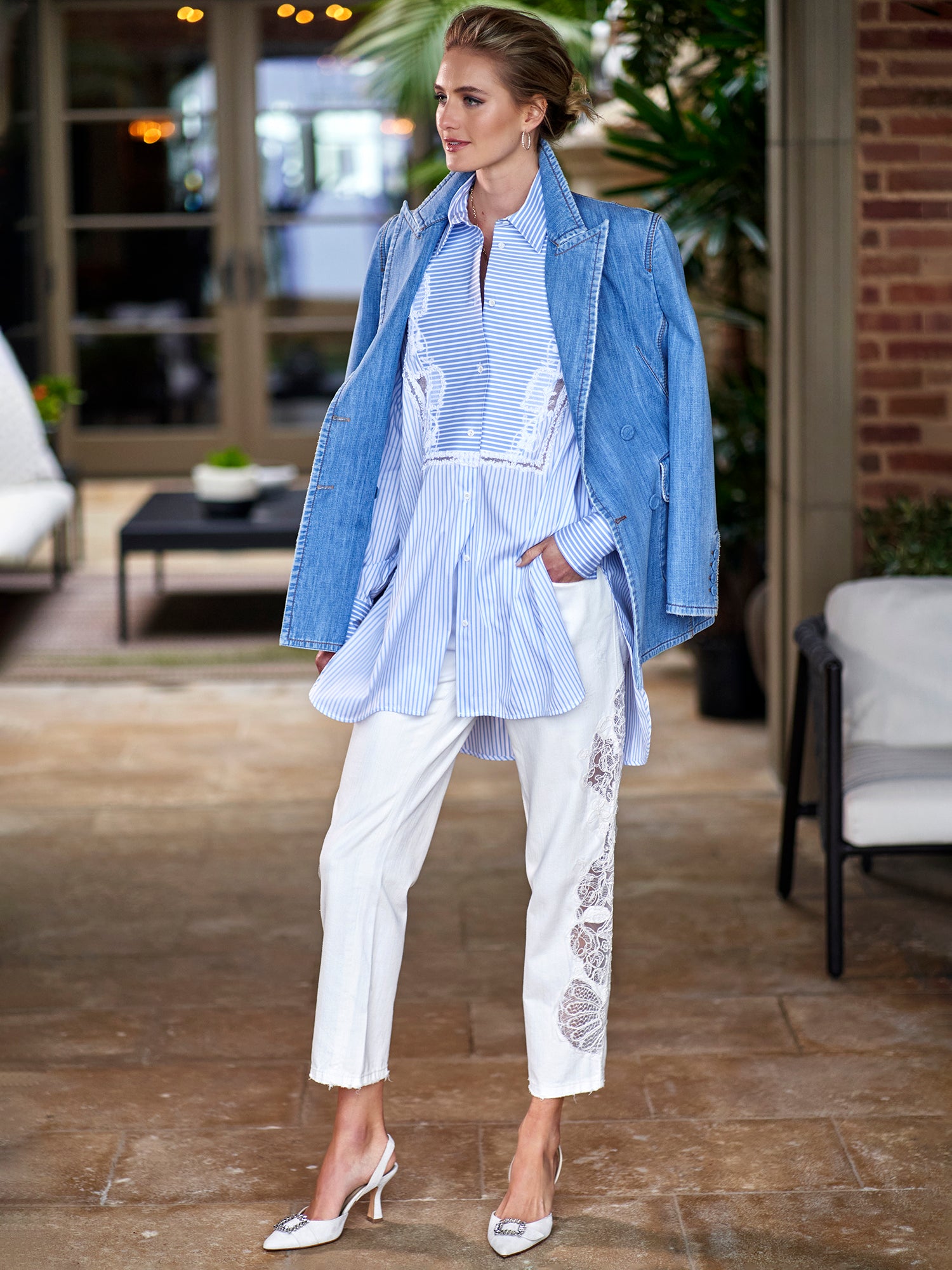 Elle Women's Denim Blazer Jacket - Stylish Casual & Office Wear for Spring & Fall | Perfect for Work, Date Night & Weekend Outings