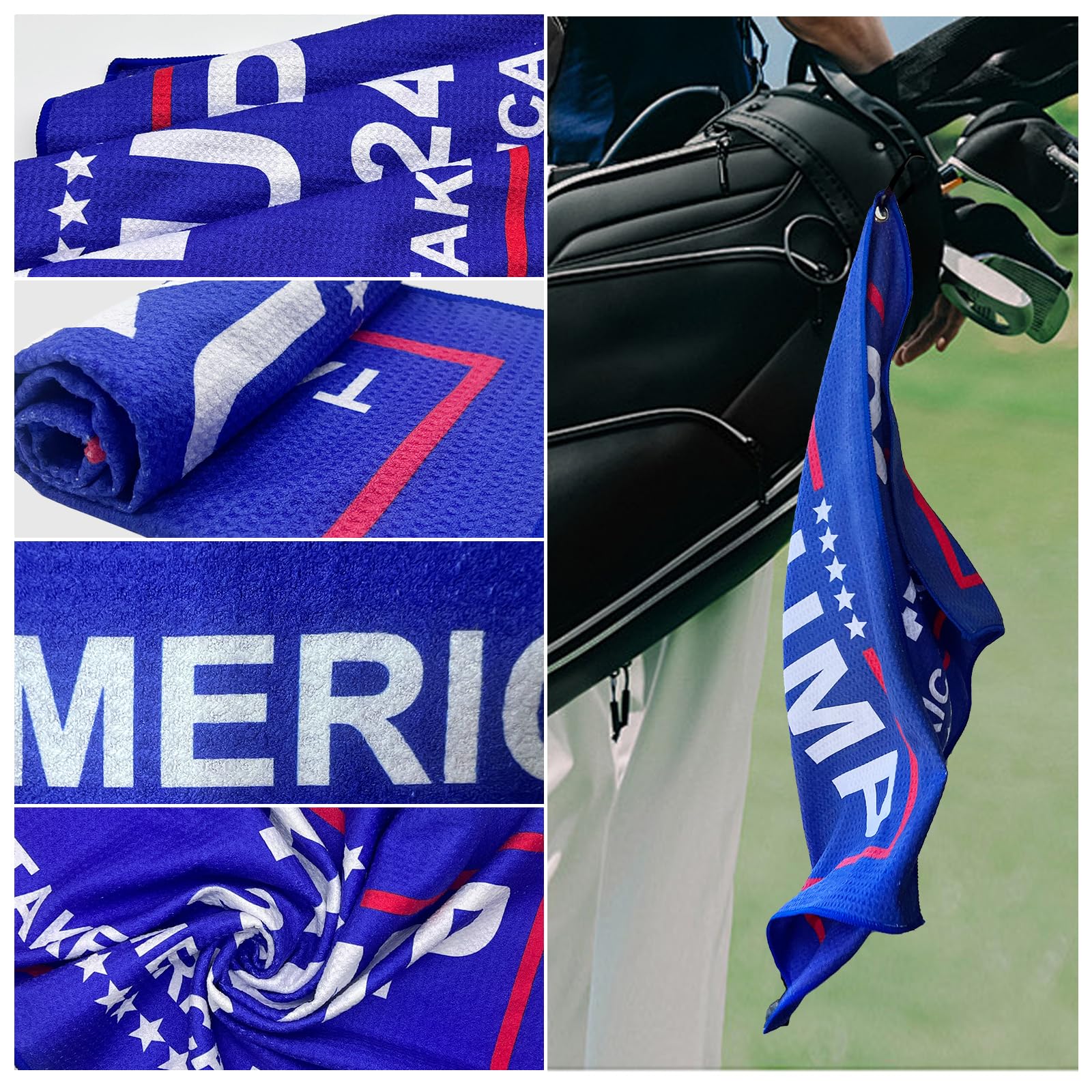 Trump 2024 Golf Towel - Premium Waffle Weave Design, Super Absorbent & Quick-Dry - Secure Clip for Golf Bag/Trolley - Perfect for Cleaning Golf Balls, Clubs & Putters - Ideal Golf Accessory for Men & Women - Great for Tournaments, Practice & Course Play