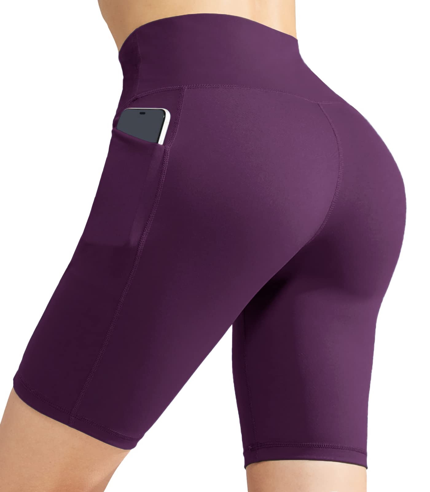 MIER Women's High Waist Yoga Compression Shorts - 8 Inch Stretch Biker Shorts with Side Pockets & Tummy Control for Workout, Running, Gym & Lounge Wear