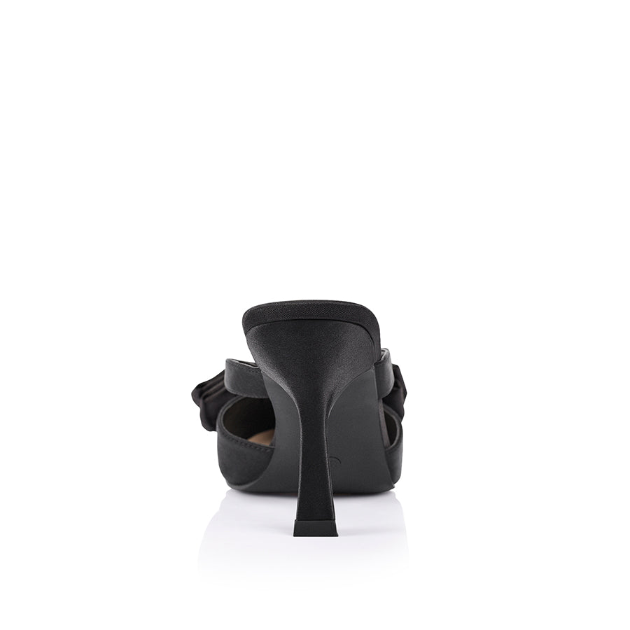 Black Satin Spear Mules - Women's Comfortable Slip-On Shoes for Casual Wear, Home & Office