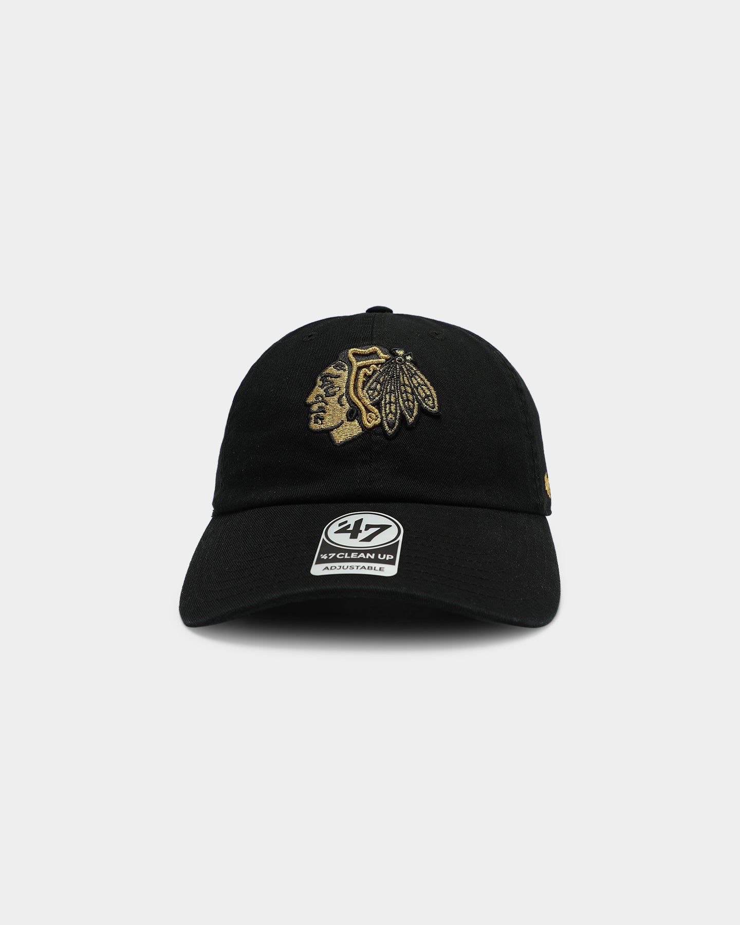 47 Brand Chicago Blackhawks Clean Up Snapback Hat - Black & Gold Adjustable Baseball Cap for Men - Perfect for Game Day, Sports Events & Streetwear Fashion