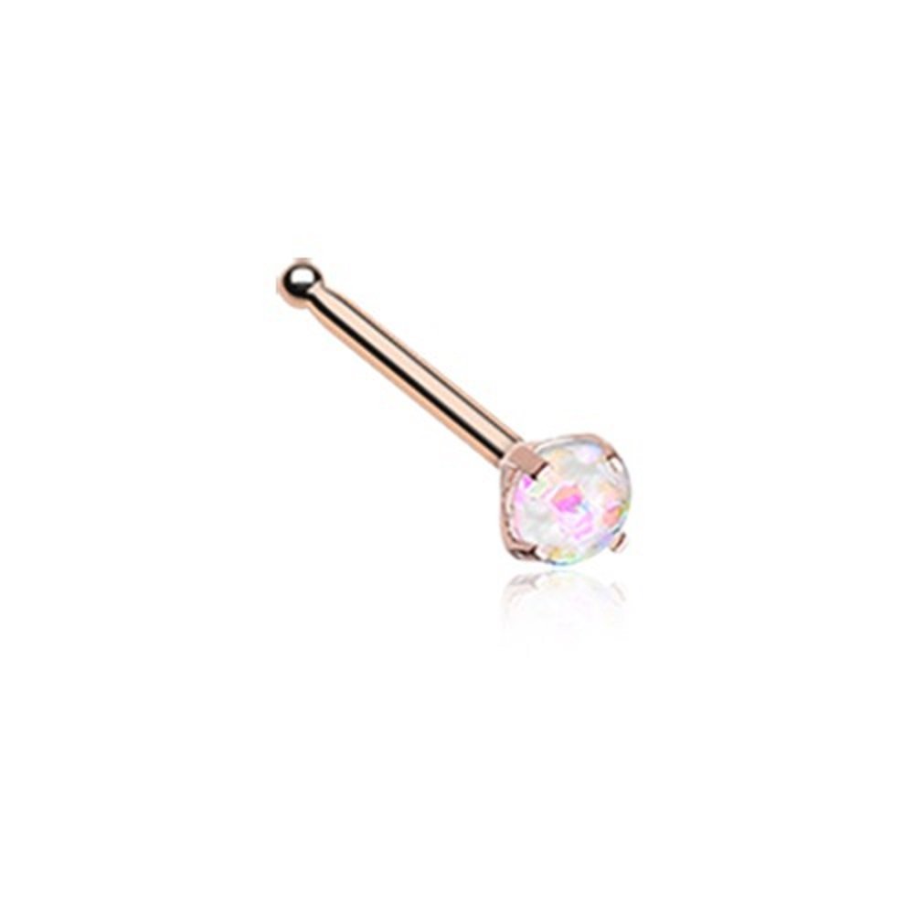 Rose Gold Opal Sparkle Prong Set WildKlass Nose Stud Ring - Elegant Nose Piercing Jewelry for Women, Perfect for Parties & Special Occasions