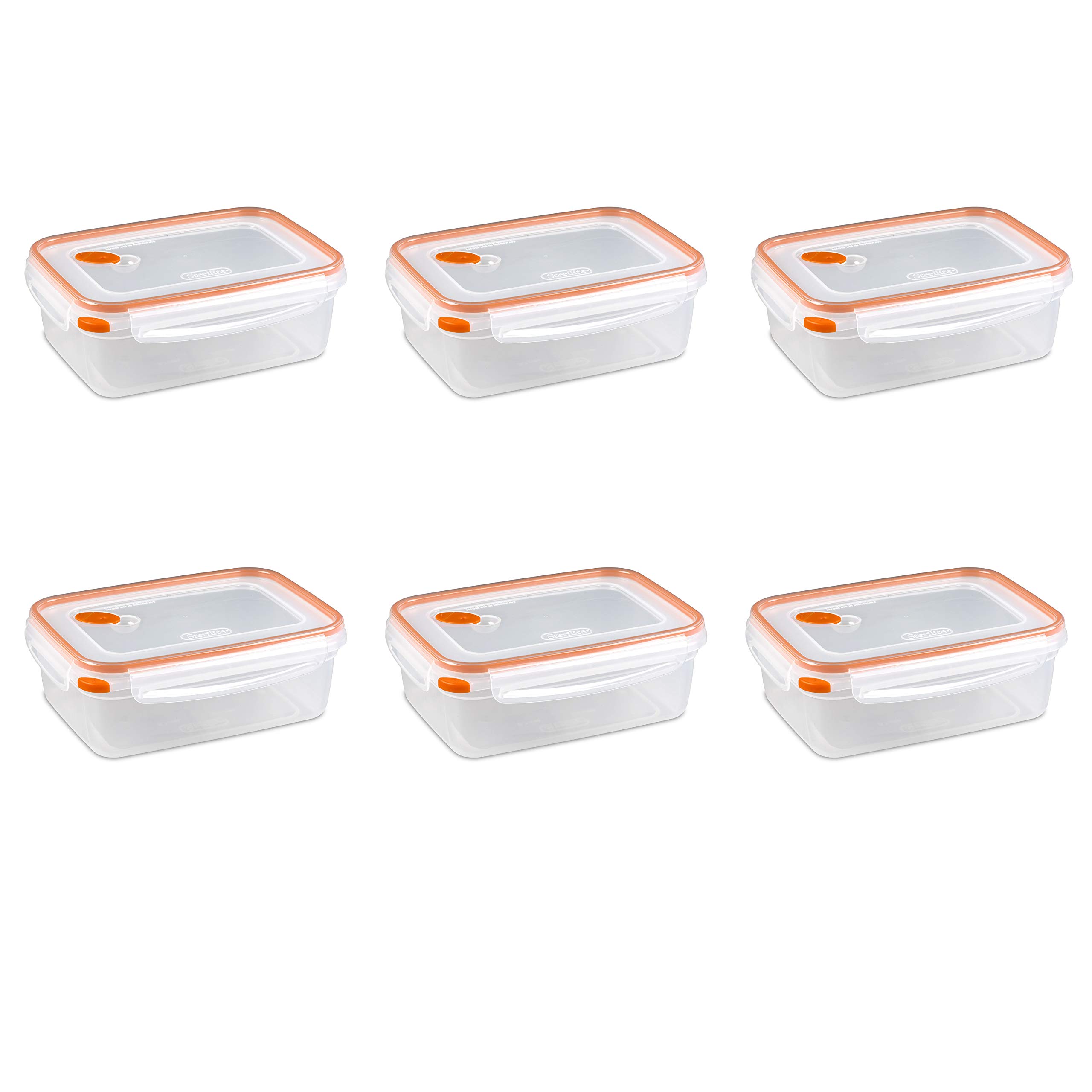 Sterilite 8.3 Cup Airtight Food Storage Containers with Clear Lid - 6-Pack Orange Accent for Kitchen Pantry Organization, Meal Prep & Leftovers Storage