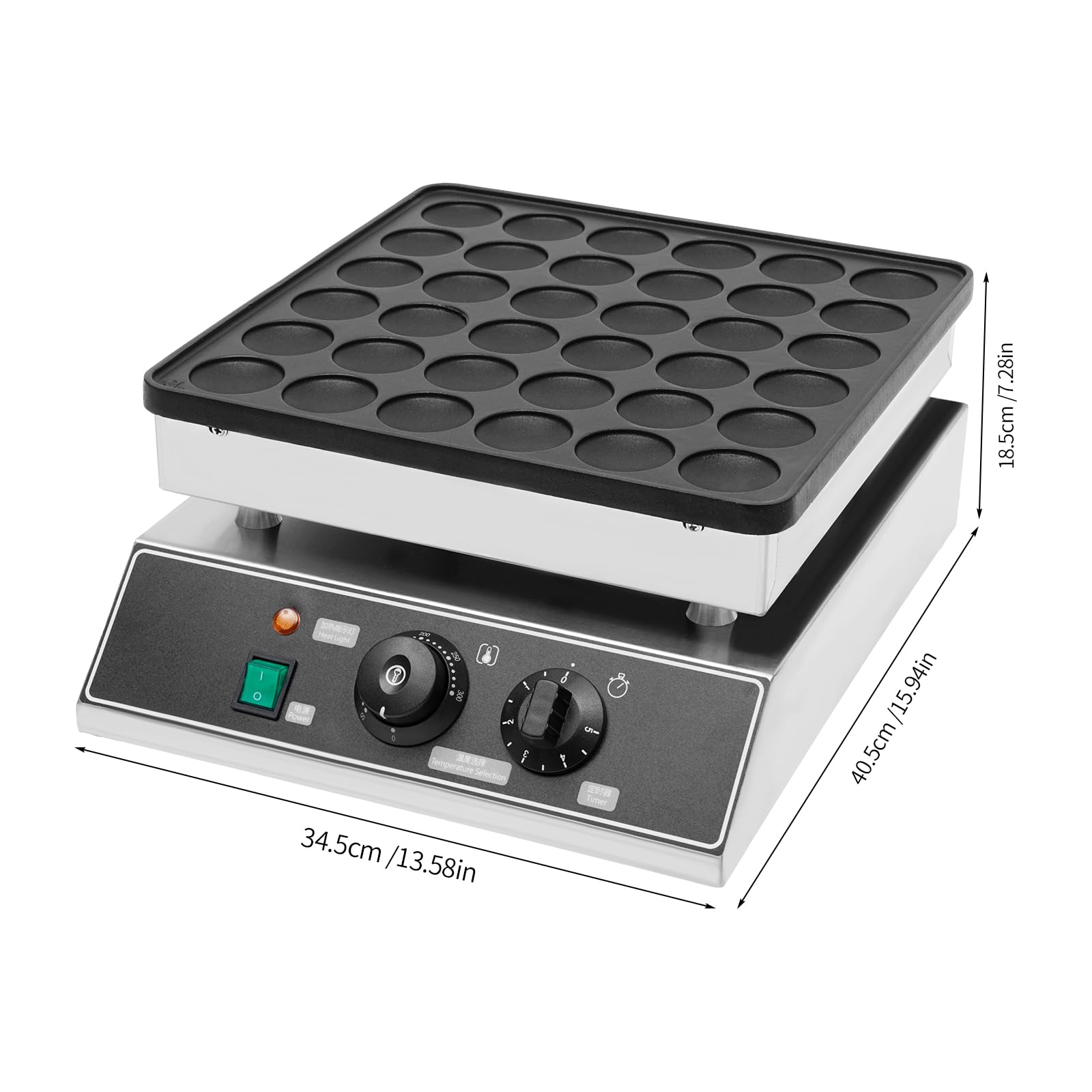 110V 36-Hole Mini Dutch Pancake Maker - 1000W Commercial Electric Nonstick Waffle Machine with Adjustable Temperature (122-572°F) - Makes 36 Pancakes in 1-5 Minutes - Perfect for Breakfast, Brunch, Parties & Food Trucks