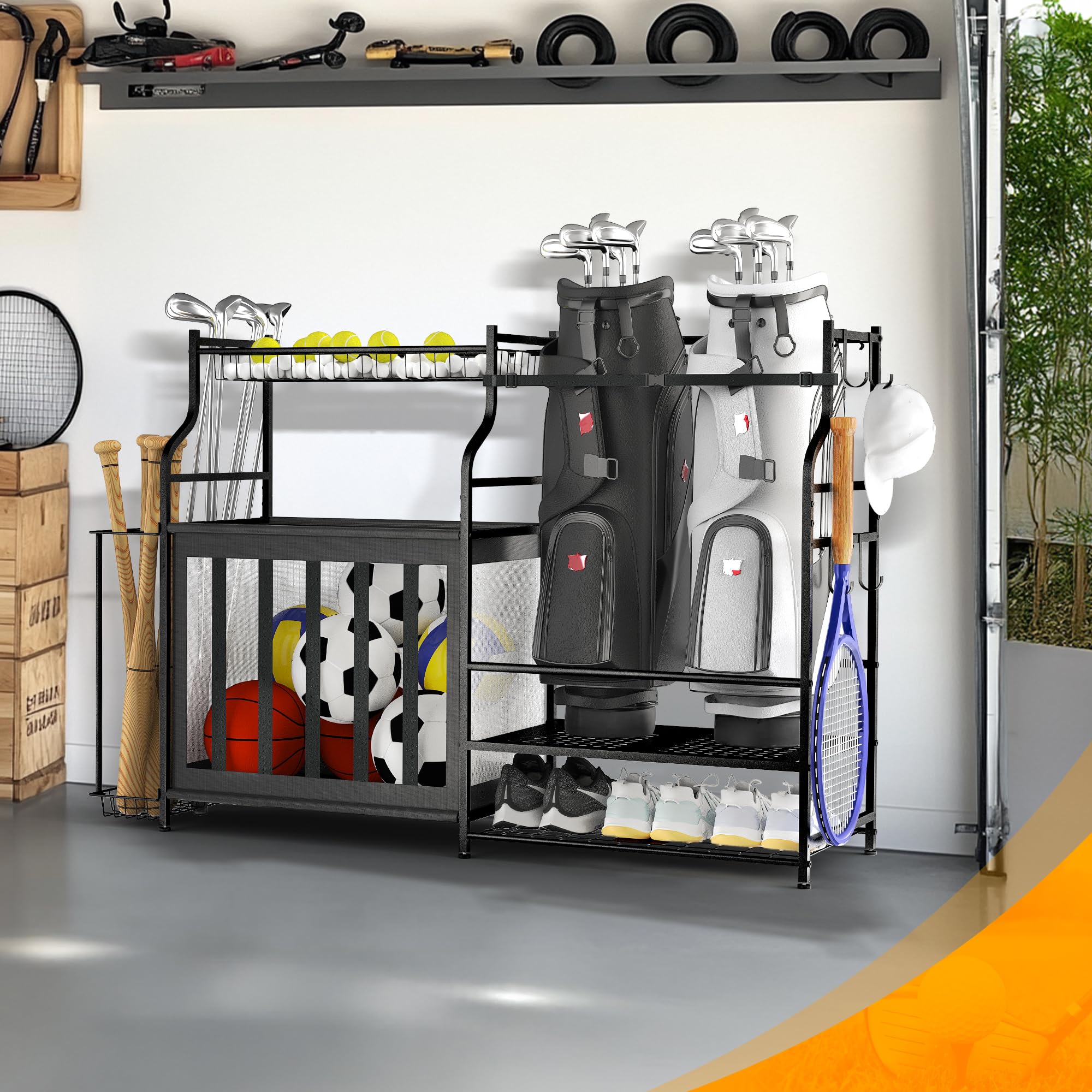 PLKOW Steel Ball Storage Rack - Heavy Duty Garage Sports Equipment Organizer for Basketball, Soccer, Football & Toys | Space Saving Wall Mount Solution for Garage, Basement & Playroom Organization (Black)
