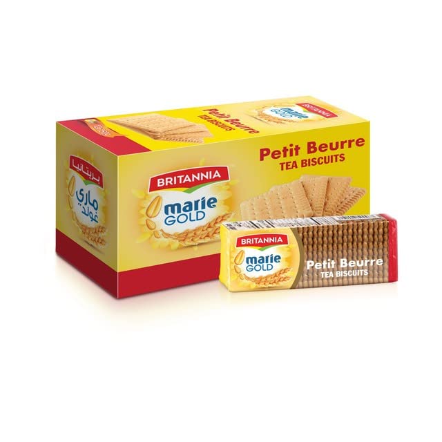 Britannia Marie Gold Petit Beurre Biscuits 15.87oz (450g) - Crispy Butter Tea Cookies - Healthy Snack Pack of 2 - Perfect for Breakfast, Tea Time, and Office Snacking