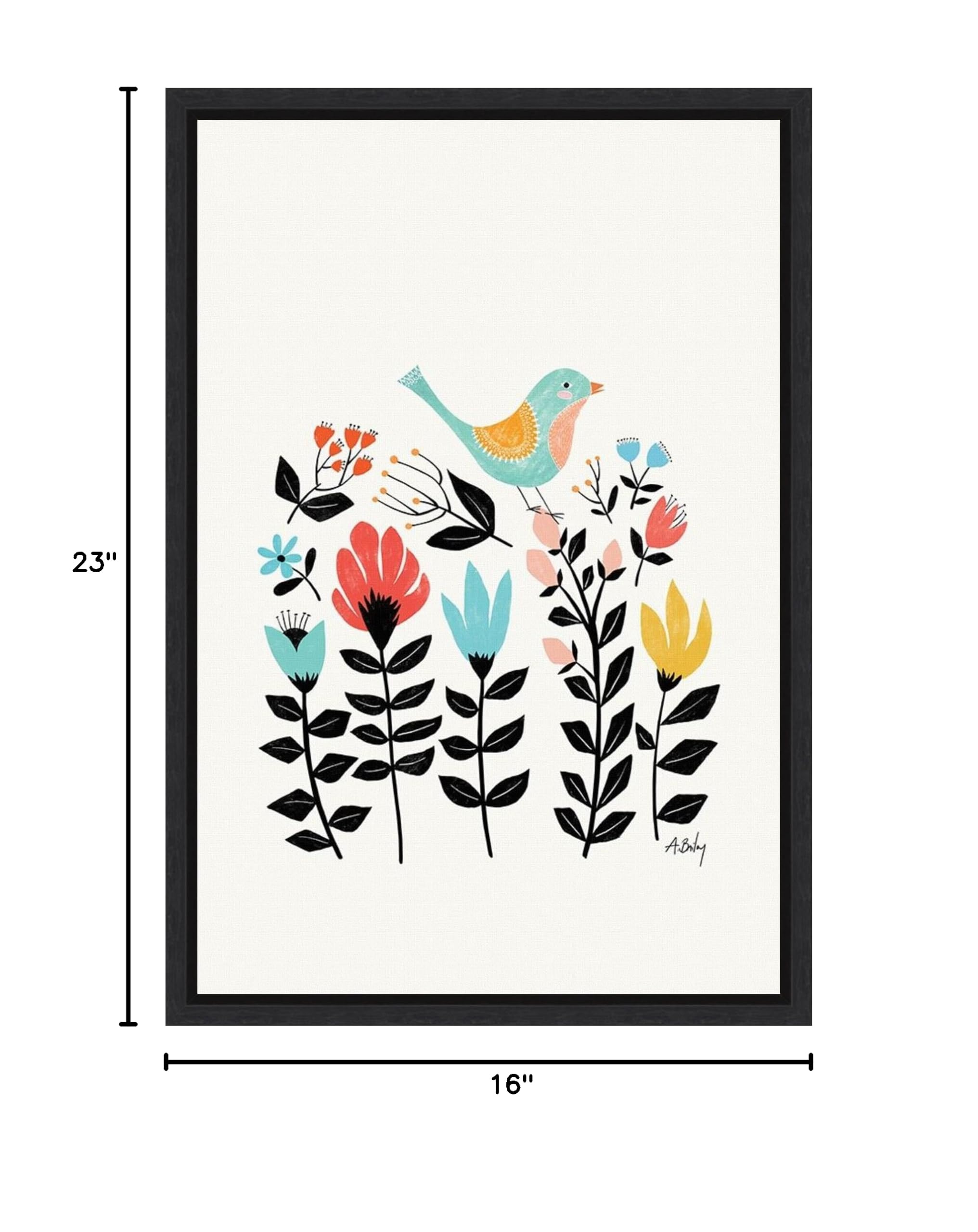Amanti Art Framed Canvas Wall Art 23x16 - Folk Art Garden Bird Painting by Annie Bailey, Handcrafted Framed Wall Decor, Modern Animal Artwork for Living Room, Bedroom, Bathroom | Perfect for Home Decor, Housewarming Gift & Interior Design