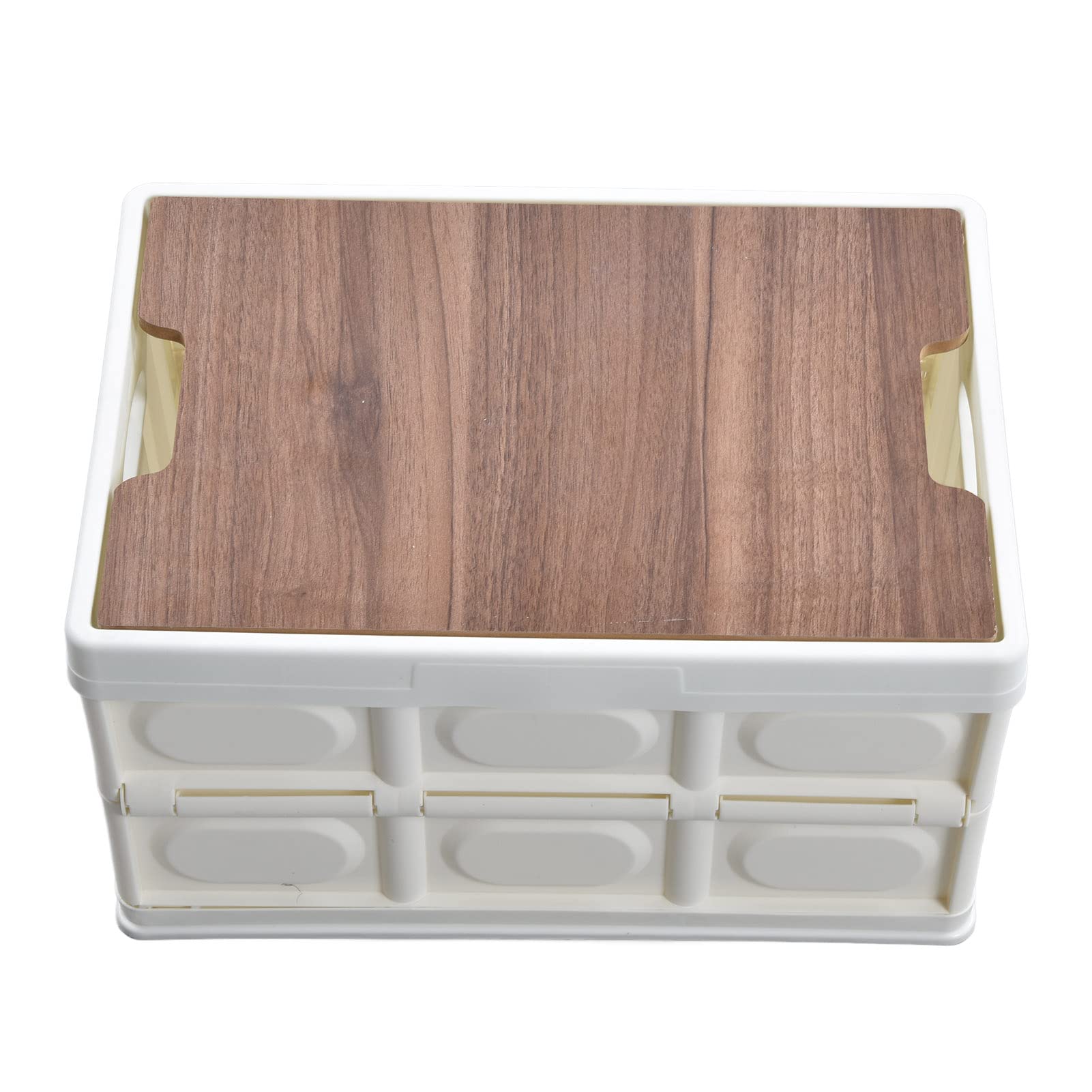Foldable Plastic Storage Box with MDF Lid - Stackable for Groceries & Home Organization