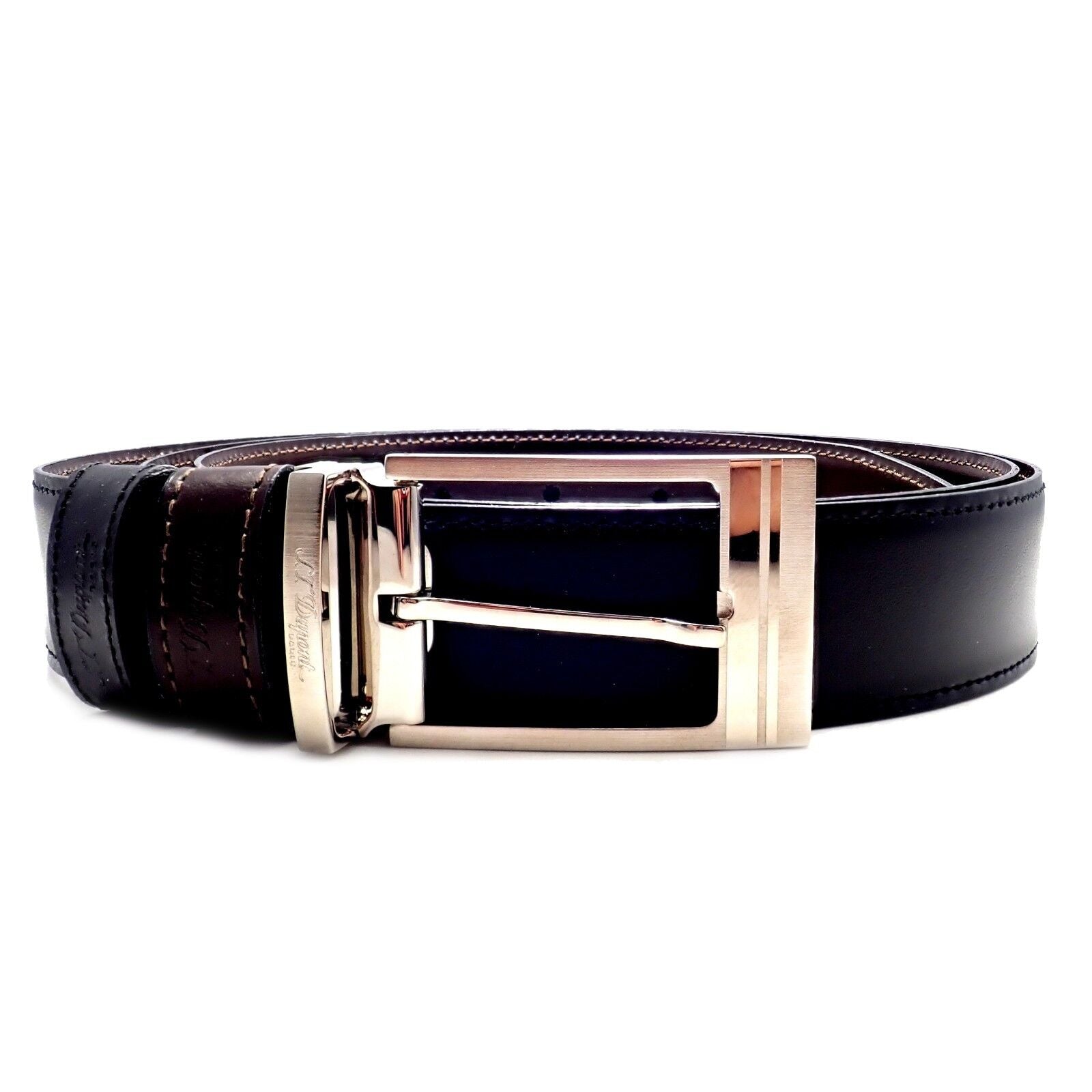 Authentic S.T. Dupont Black Leather Palladium Belt with Gift Box & Certificate - Size 47 - Premium Dress Belt for Men | Perfect for Business, Formal Events & Luxury Gifting