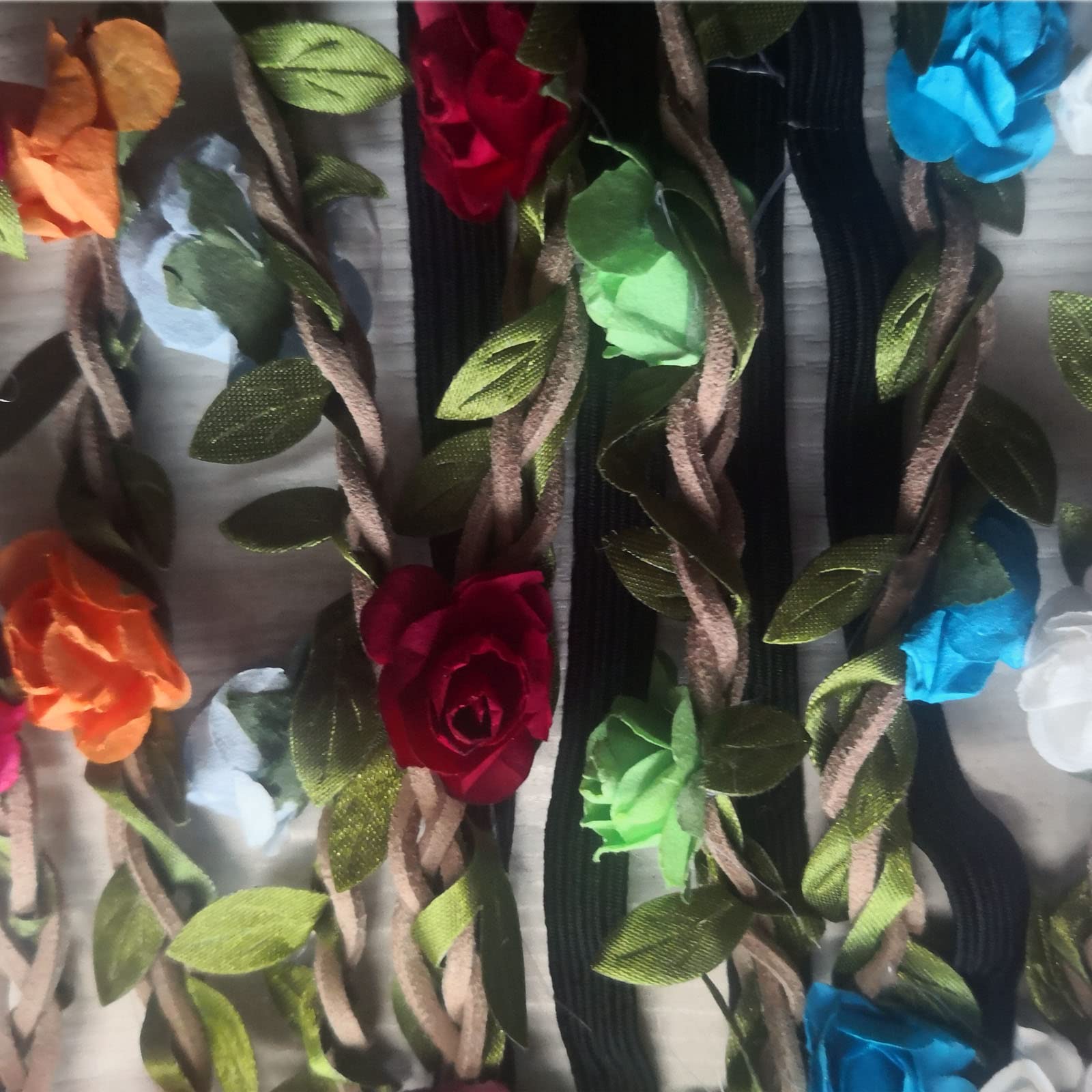 12PCS Bohemian Floral Headbands for Women & Girls - Rose Flower Crown Hair Accessories with Elastic Ribbon - Perfect for Weddings, Festivals, and Photo Shoots