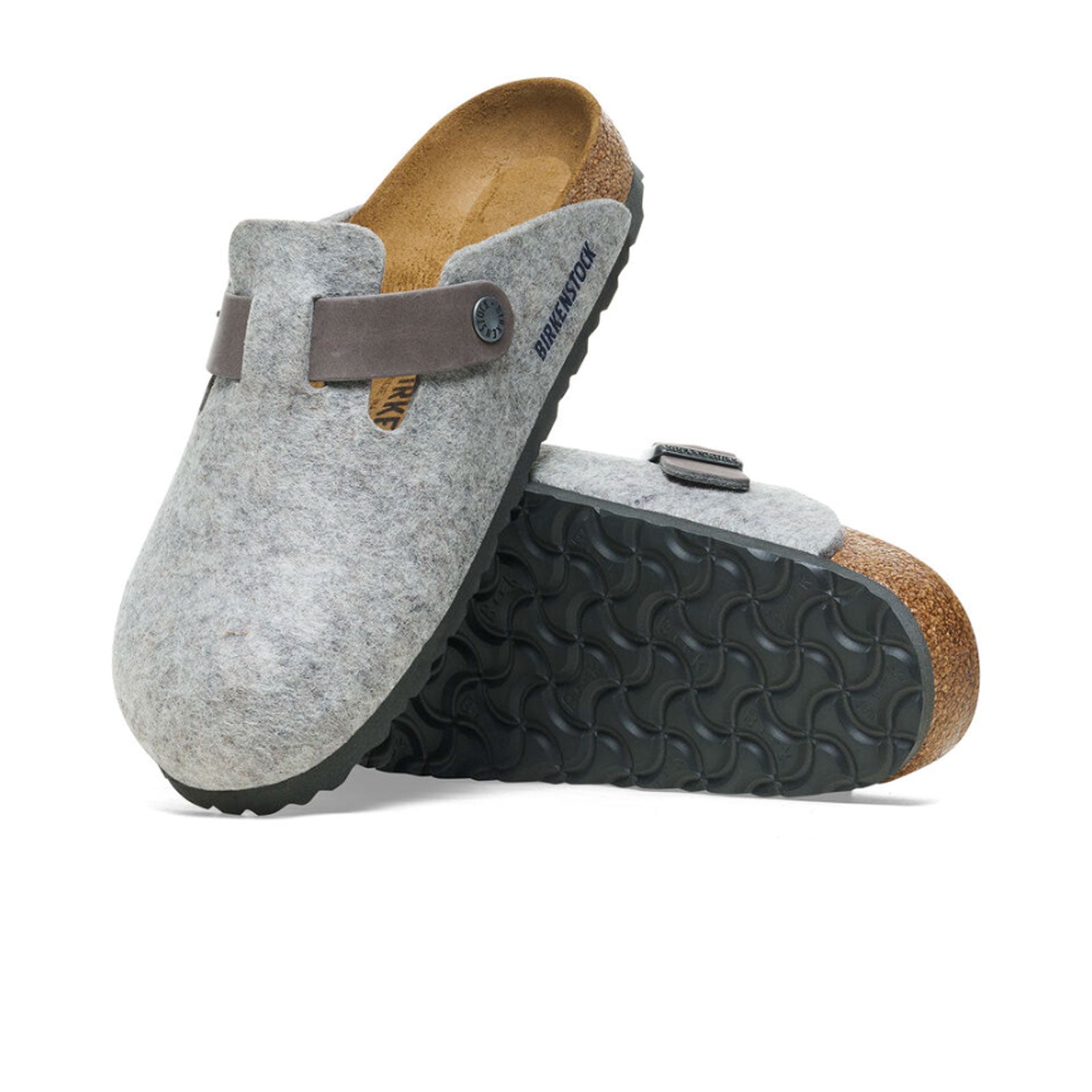 Birkenstock Boston Narrow Clog for Women - Light Gray Leather & Iron Wool - Comfortable Slip-On Shoes for Home, Office & Casual Wear