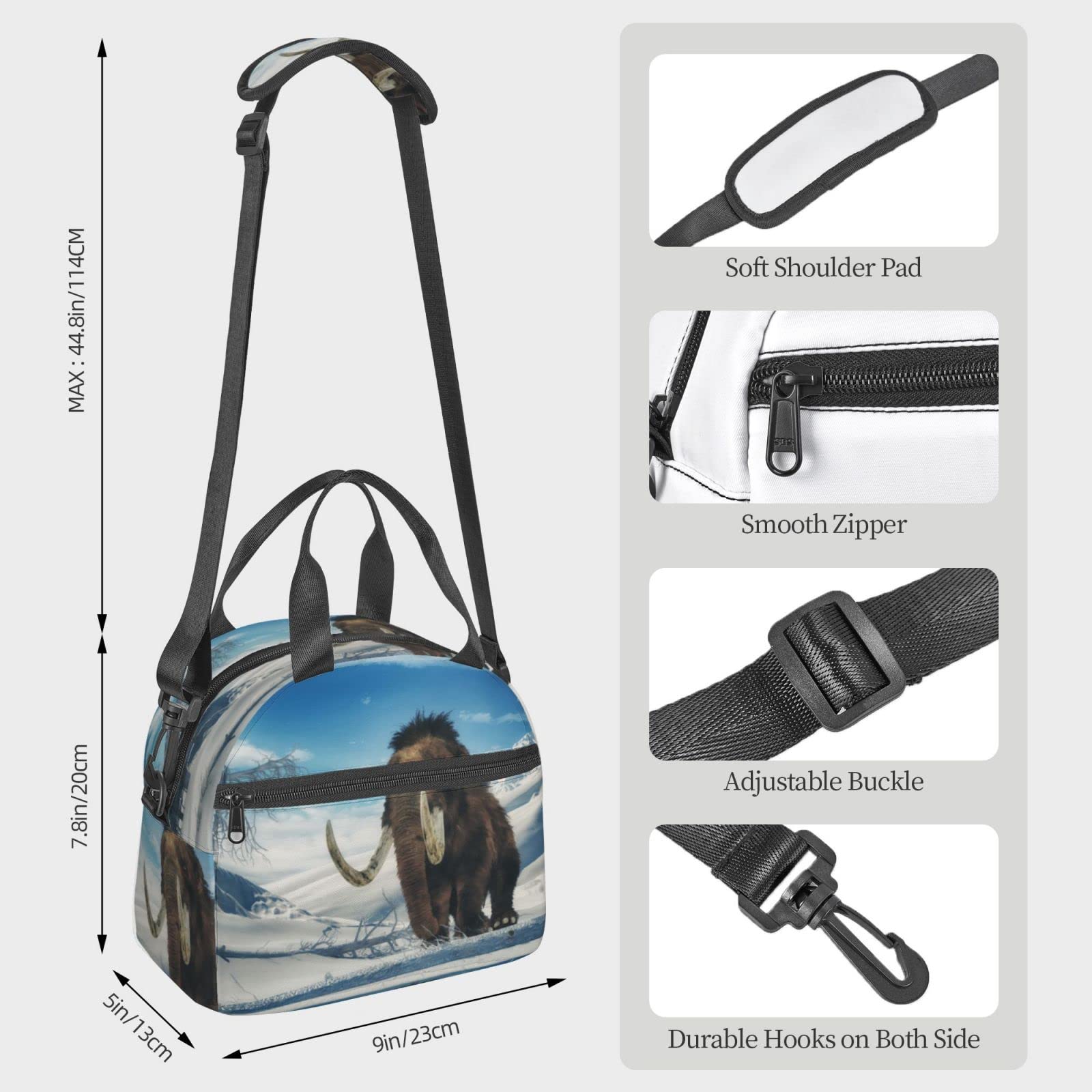 Reusable Insulated Lunch Bag for Women & Men - Mammoth On Ice Stylish Lunch Tote with Adjustable Shoulder Strap | Perfect for Work, School, Picnics & Outdoor Activities