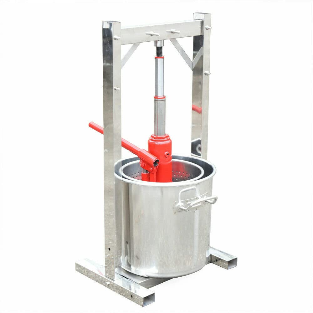 12L Hydraulic Fruit Press for Apple Cider, Wine & Juice Making - Multi-Purpose Stainless Steel Fruit Crusher & Press for Kitchen, Vegetables, Berries (Great for Home Brewing & Farmhouse Use)