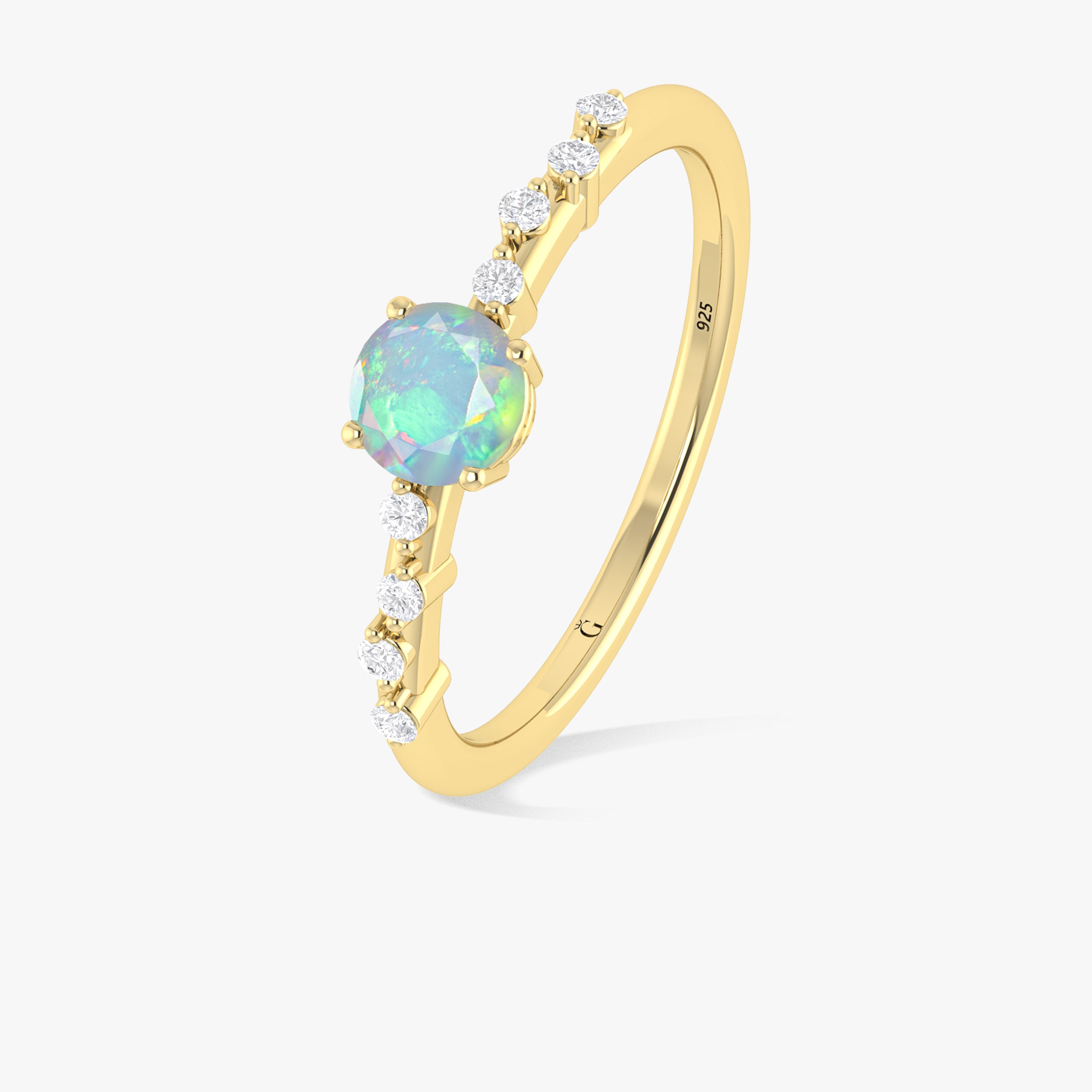 Natural White Opal Round Stone Minimalist Solitaire Ring with Accent Diamonds - Elegant Dainty Jewelry for Women, Perfect for Engagement, Wedding, Anniversary & Everyday Wear