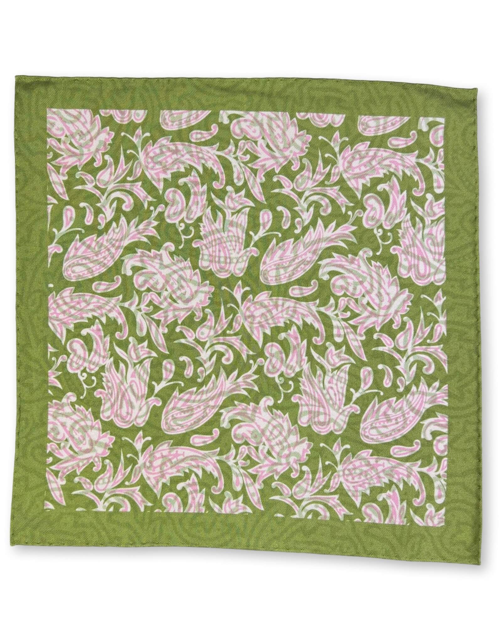 DÉCLIC Elstow Reversible Pocket Square - Green Silk Handkerchief for Men | Perfect for Weddings, Business Meetings & Formal Events