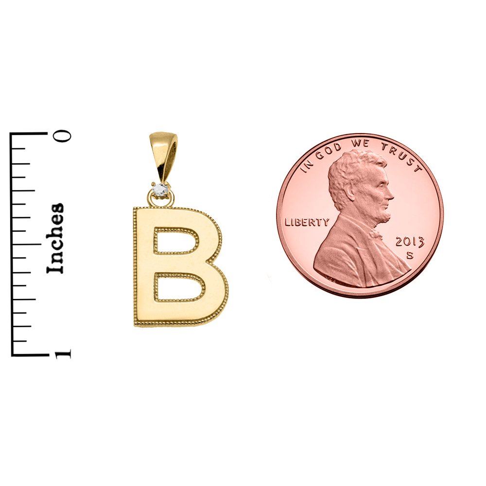 14K Yellow Gold High Polish Milgrain Solitaire Diamond Initial 