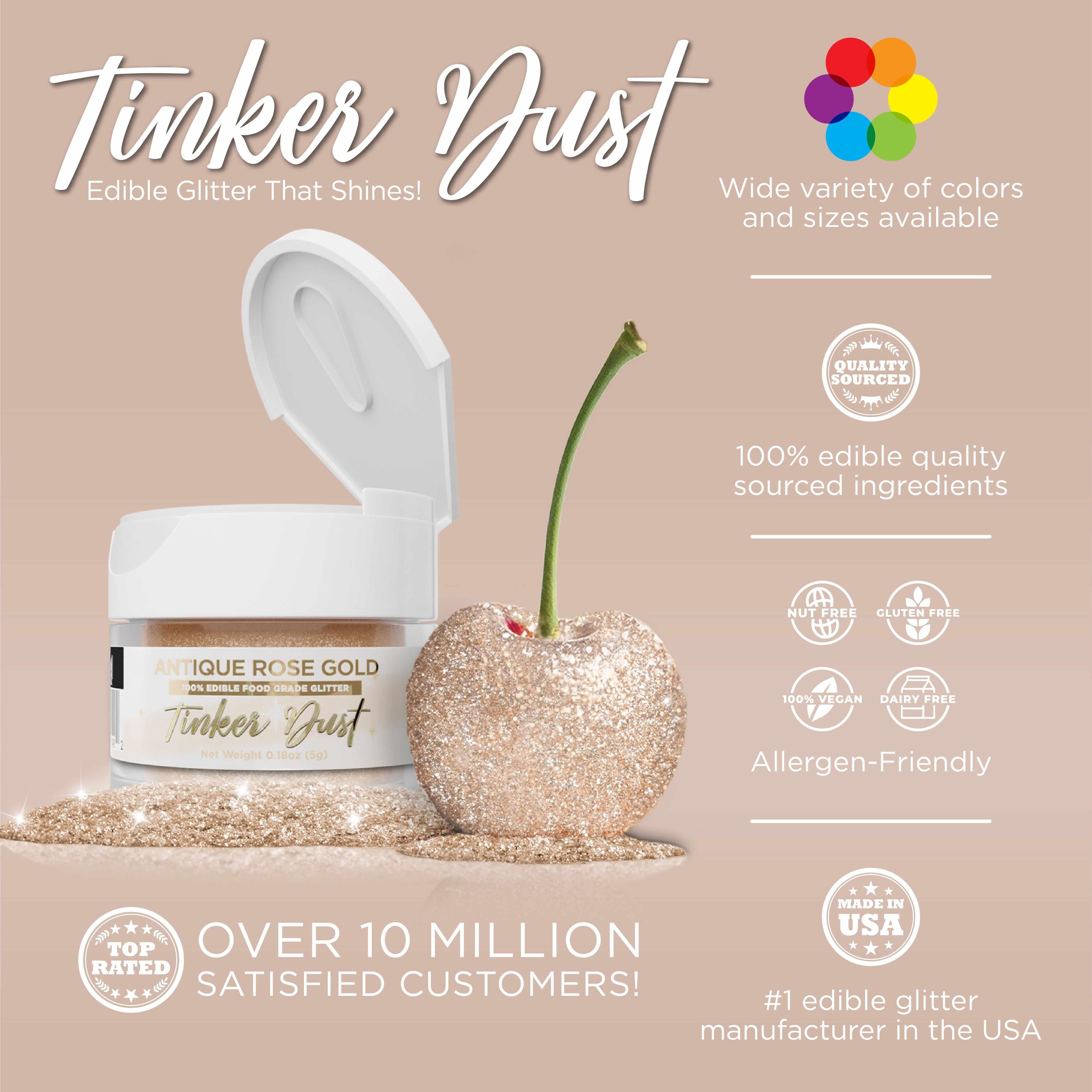 Antique Rose Gold Edible Glitter for Baking & Cake Decorating - Tinker Dust® 5g Food Safe Sparkle Dust for Cupcakes, Cookies, Desserts & DIY Crafts