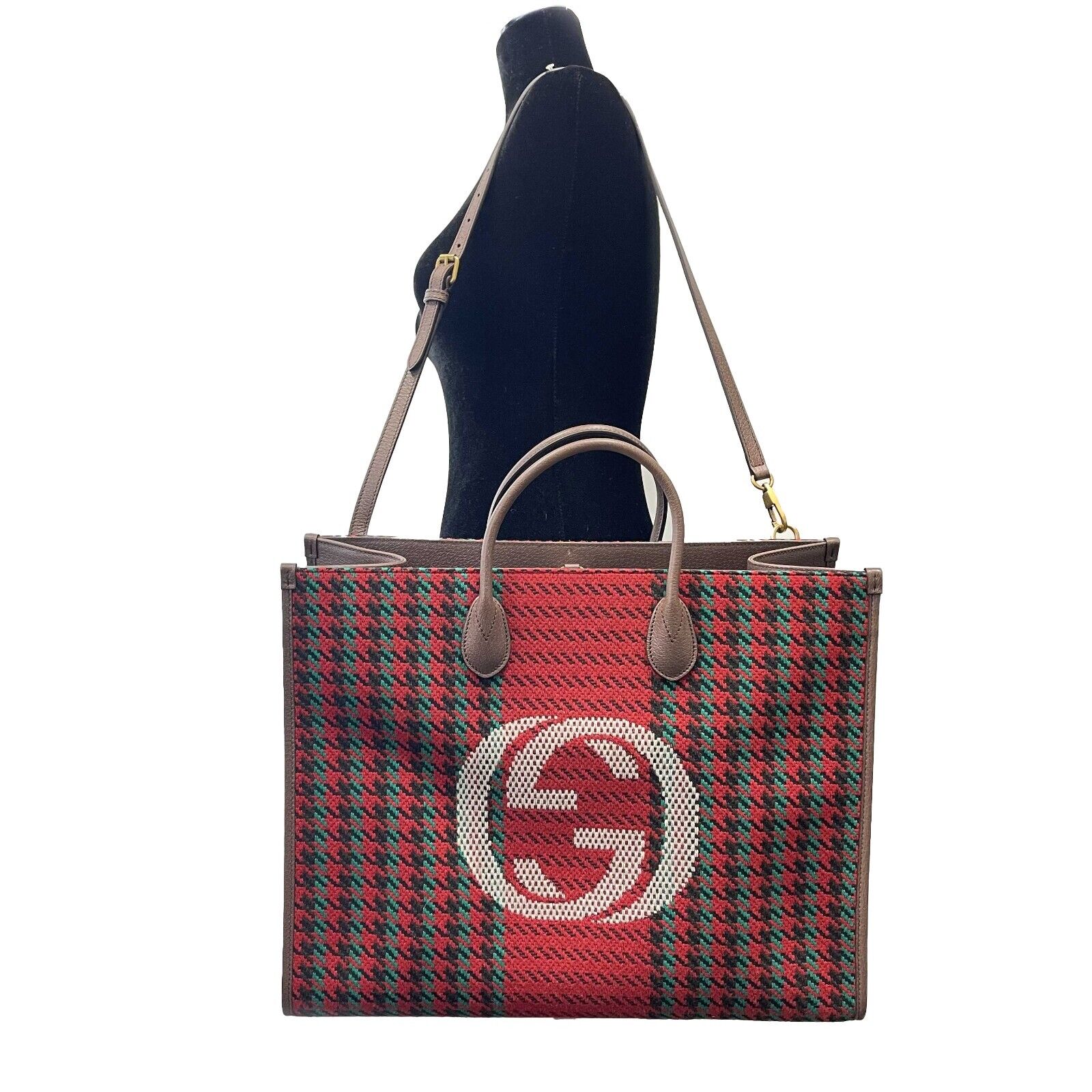 Gucci NEW Large Houndstooth GG Tote Bag with Adjustable Shoulder Strap - Stylish Designer Handbag for Women, Perfect for Work, Travel & Everyday Use