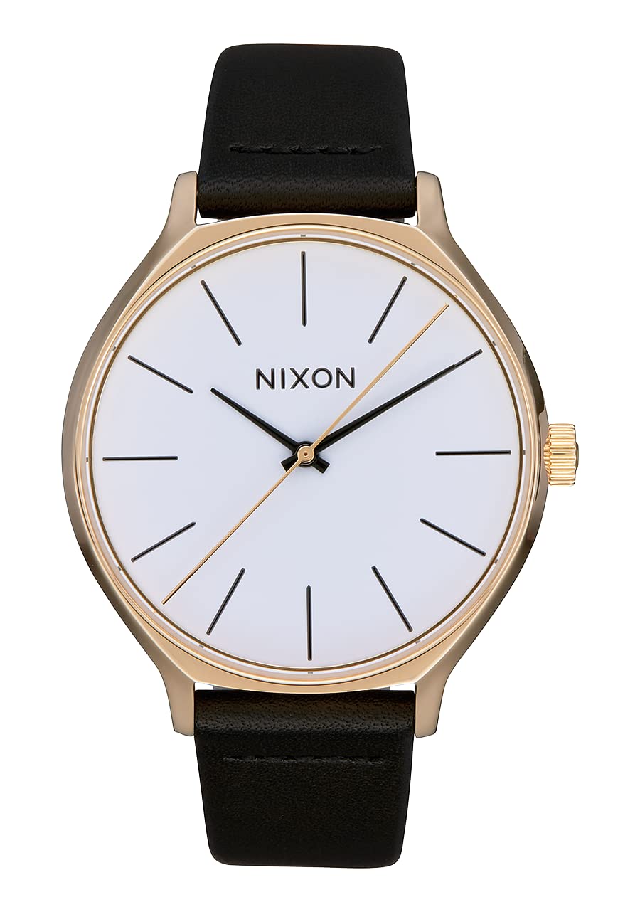 NIXON Clique Leather A1250 Women's Analog Watch - Gold/Bar, 38mm Face, 17-15mm Leather Band, 50m Water Resistant | Classic Timepiece for Office, Date Night & Everyday Wear