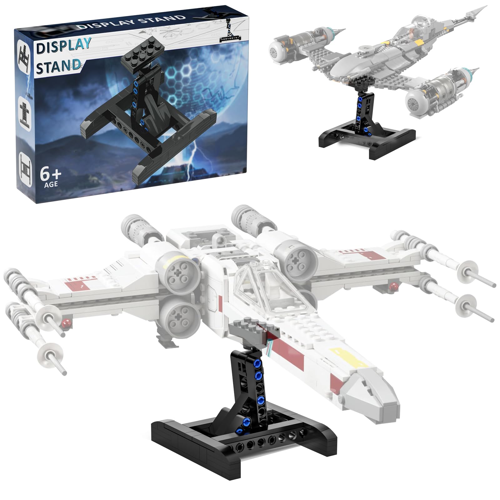 Lego Star Wars Display Stand for Mando N-1 Fighter 75325, X-Wing 75301 & Jedi Starfighter 75333 - 52-Piece Building Kit for Kids - Perfect for Showcasing Collections & Room Decor