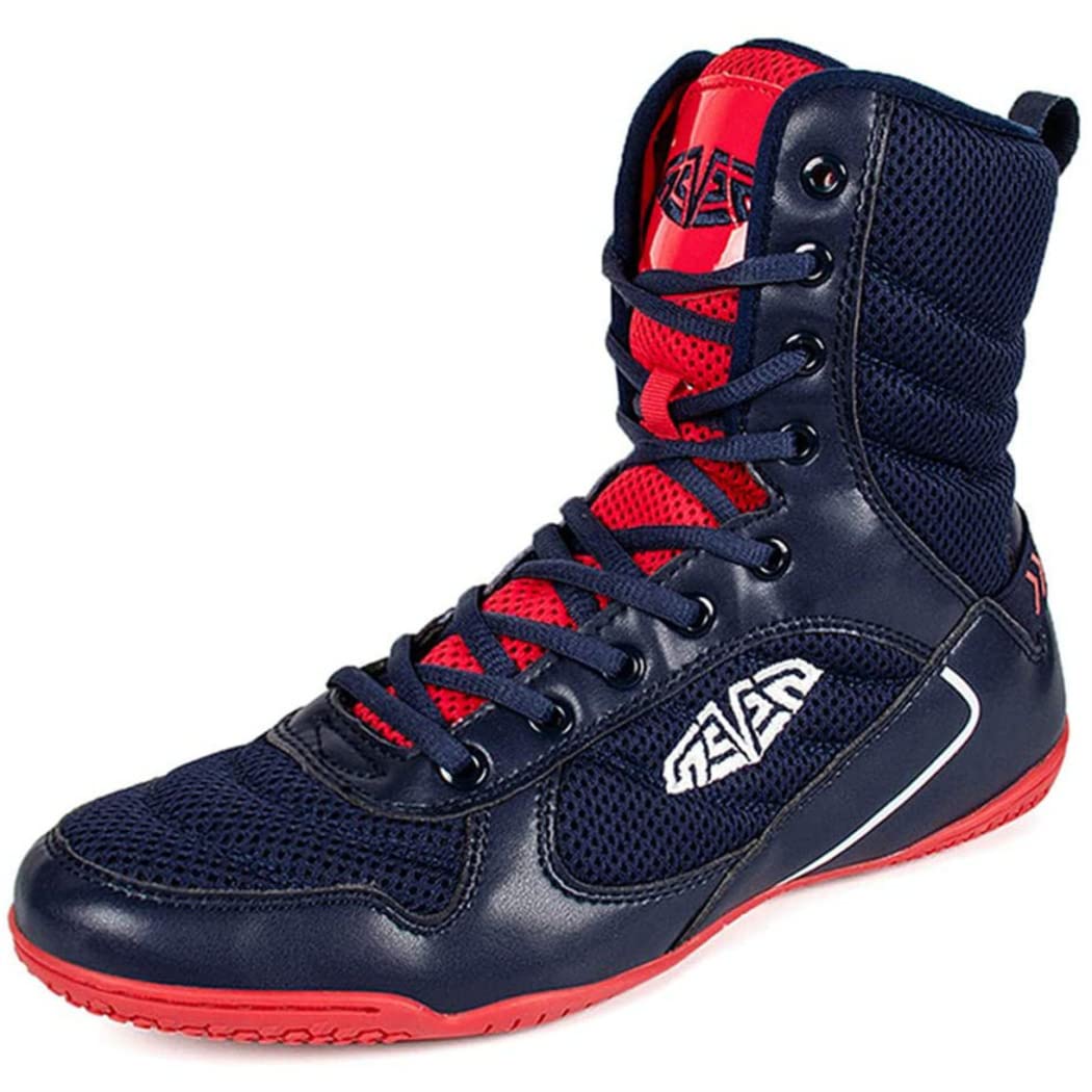 Professional Men's Wrestling Boots - Breathable Non-Slip Boxing & Weightlifting Shoes for Sports Training - Blue Size 43 EU - Ideal for MMA, Gym Workouts & Martial Arts Competition