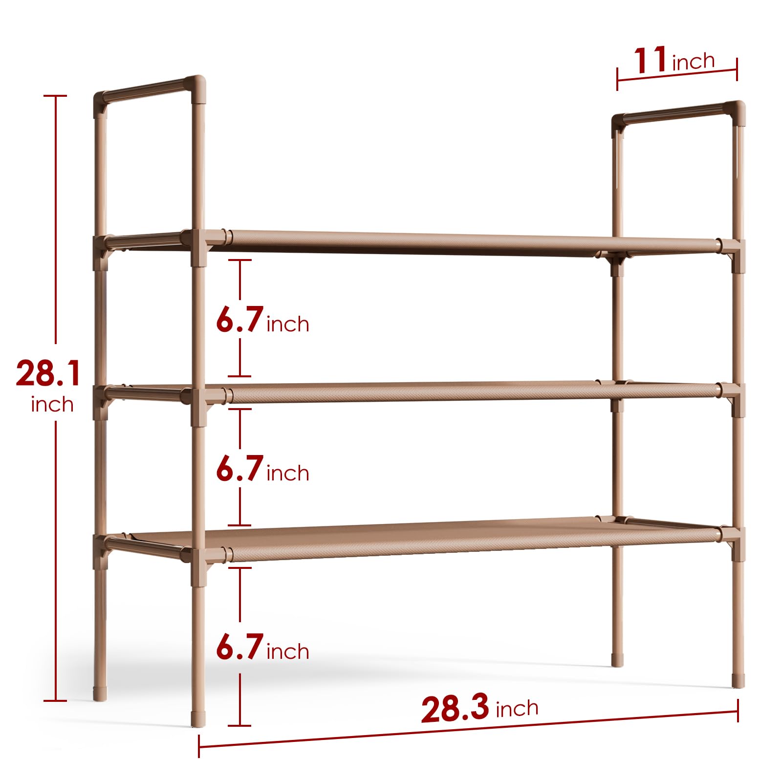 3-Tier Stackable Shoe Rack Organizer with Non-Woven Fabric - Extra Large Brown Shoe Shelf for Closet, Garage, Entryway & Hallway - Sturdy Space-Saving Storage Solution for Shoes, Boots & Sneakers - Perfect for Home, Apartment & Dorm Organization
