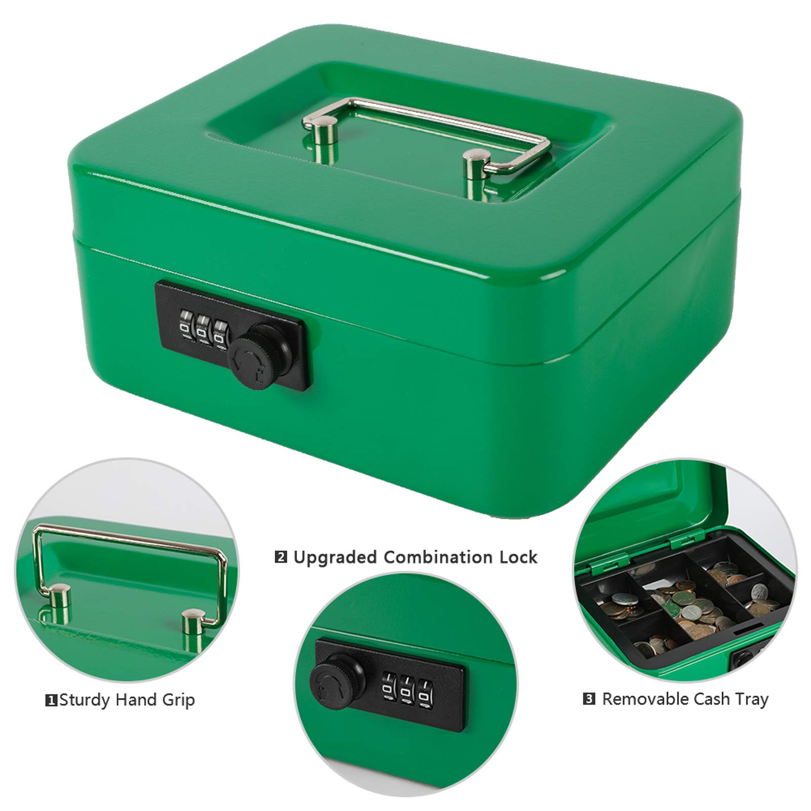 XYDLED Combination Lock Cash Box with Removable Money Tray - Medium 7.87
