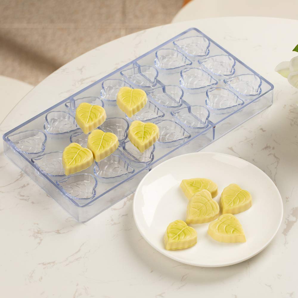 Restaurantware Pastry Tek 10.8 x 5.3 Inch Leaf Chocolate Molds - 10 Pack Freezer & Dishwasher Safe Polycarbonate Candy Molds with 21 Cavities for Easy Release | Perfect for Baking, Candy Making, Chocolate Decorations & Party Treats