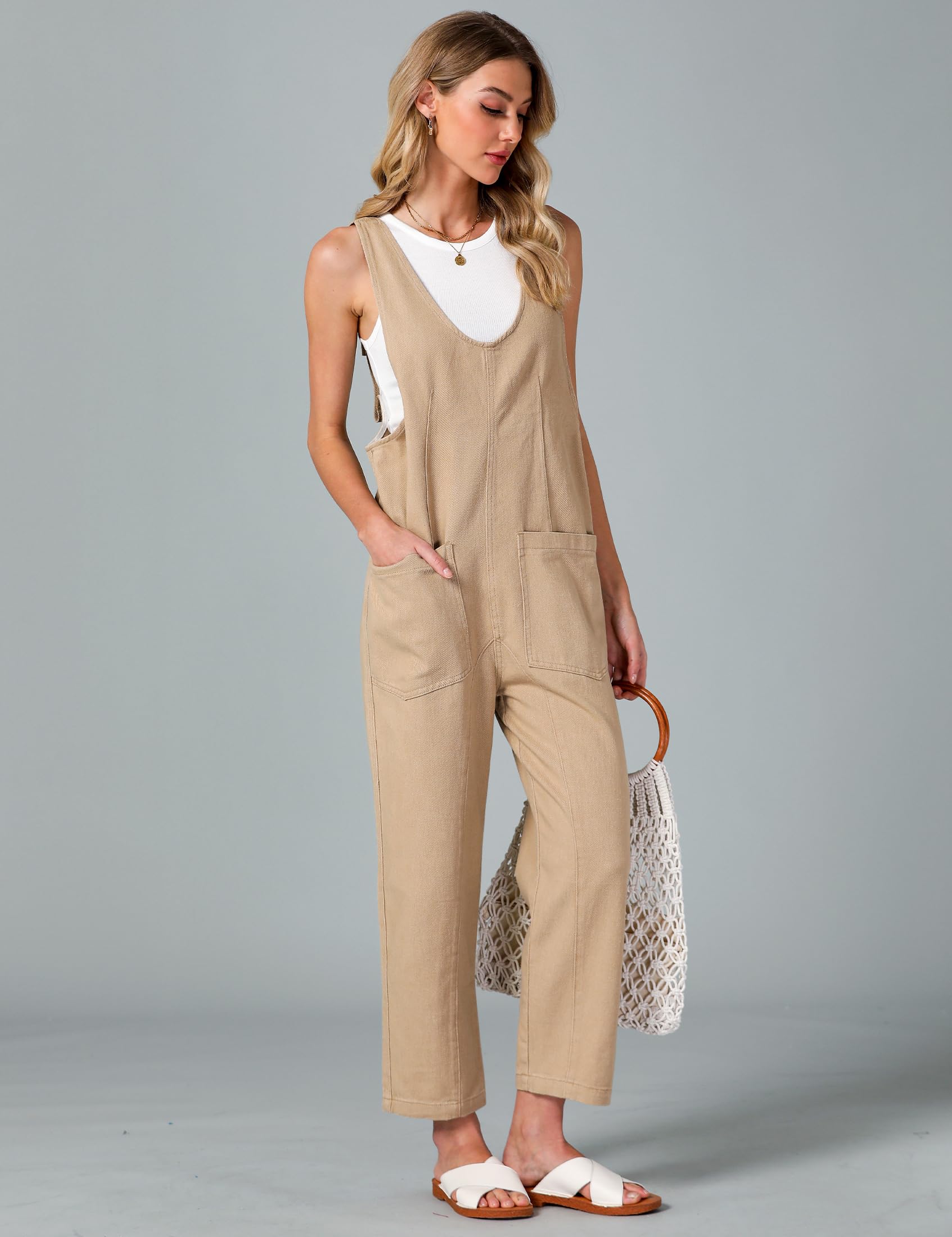Luvamia Women's Sleeveless Denim Overalls - Casual Baggy Jumpsuit with Pockets | Loose Fit Denim Romper for Everyday Wear, Street Style & Outdoor Activities
