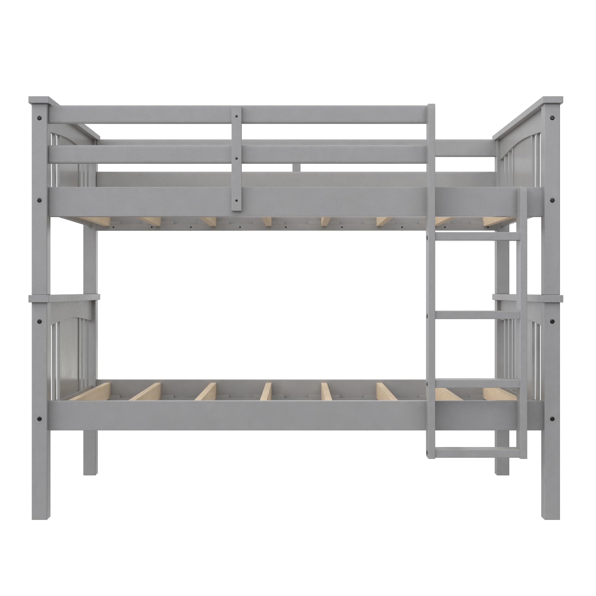 DHP Dylan Wood Twin Over Twin Bunk Bed with Ladder, Grey - Space-Saving Kids Bedroom Furniture for Siblings or Sleepovers